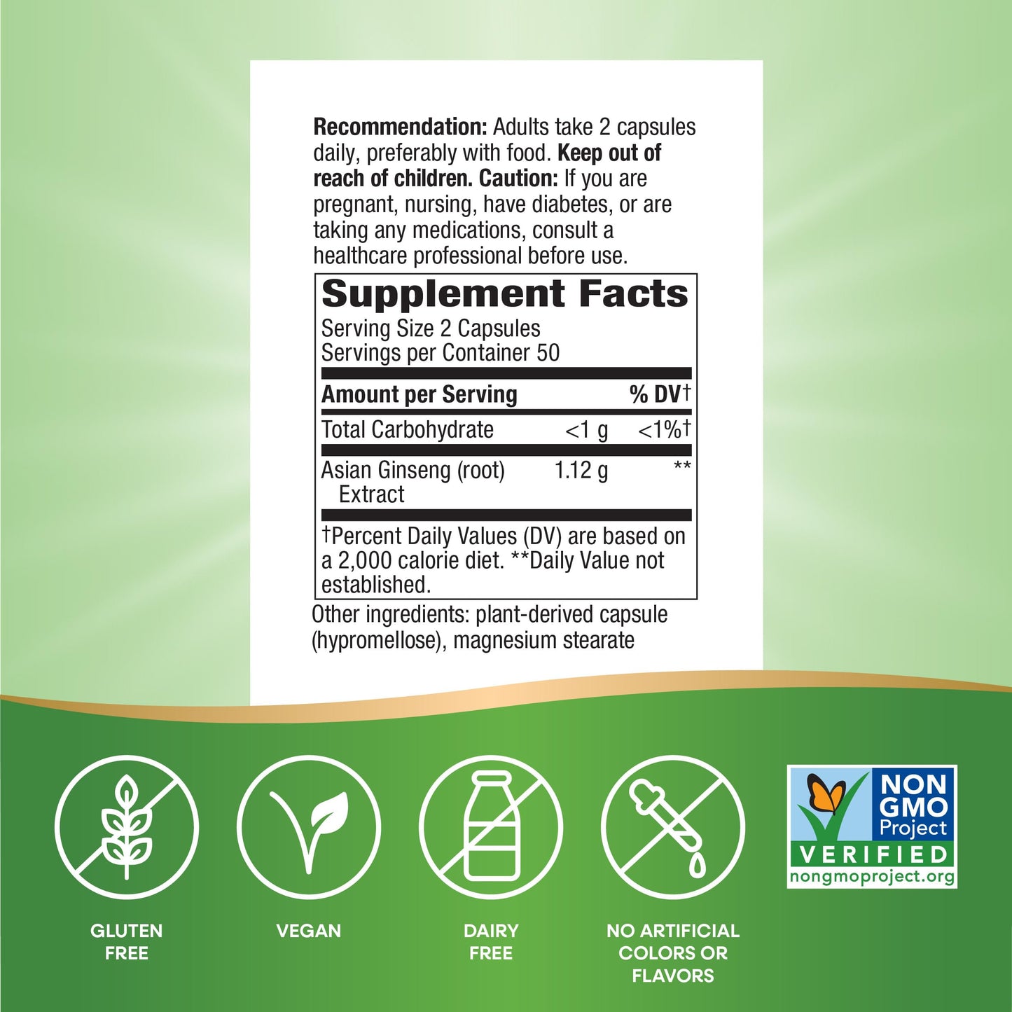 Nature's Way Asian Ginseng Capsules, 100 Count