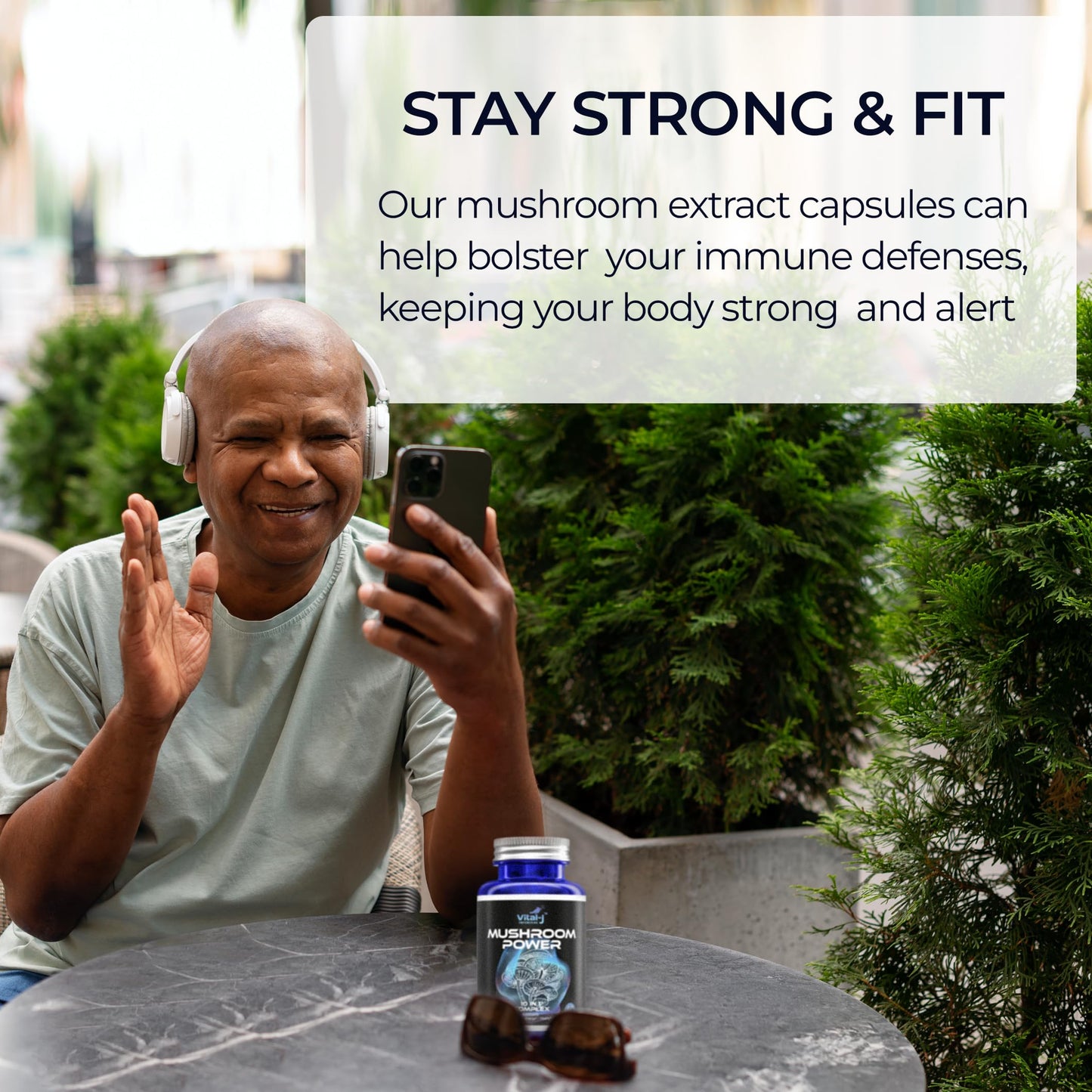 Vital-J Empowering Mushroom Power Complex 10-in-1 W/Cordyceps, Reishi, Shiitake & Lions Mane Nootropic Dietary Supplement for Gut Microbiome, Focus, Energy & Vitality, 60 Capsules
