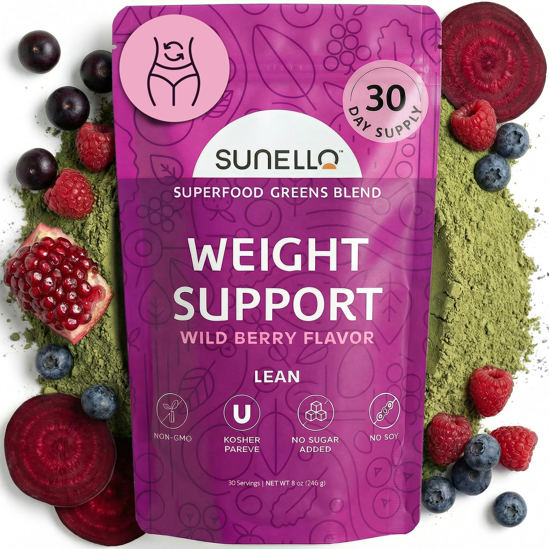 Sunello Super Greens Powder for Women – Metabolism & Weight, Wild Berry, 1 Count