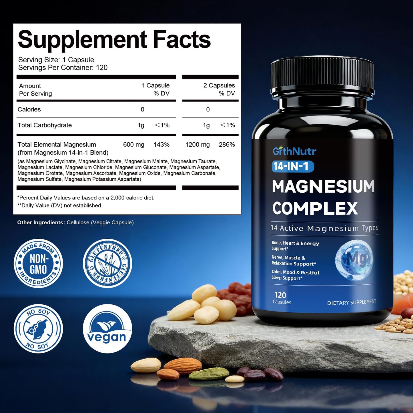 GrthNutr 14-in-1 Magnesium Complex Capsules 120 Count