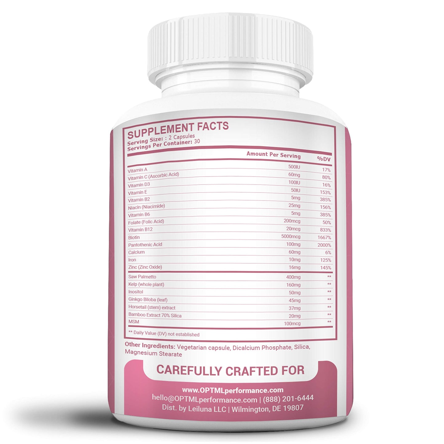 OPTML Hair and Nail Vitamins for Hair Growth and Thickness, Biotin-Infused Hair Pills, 60 Capsules