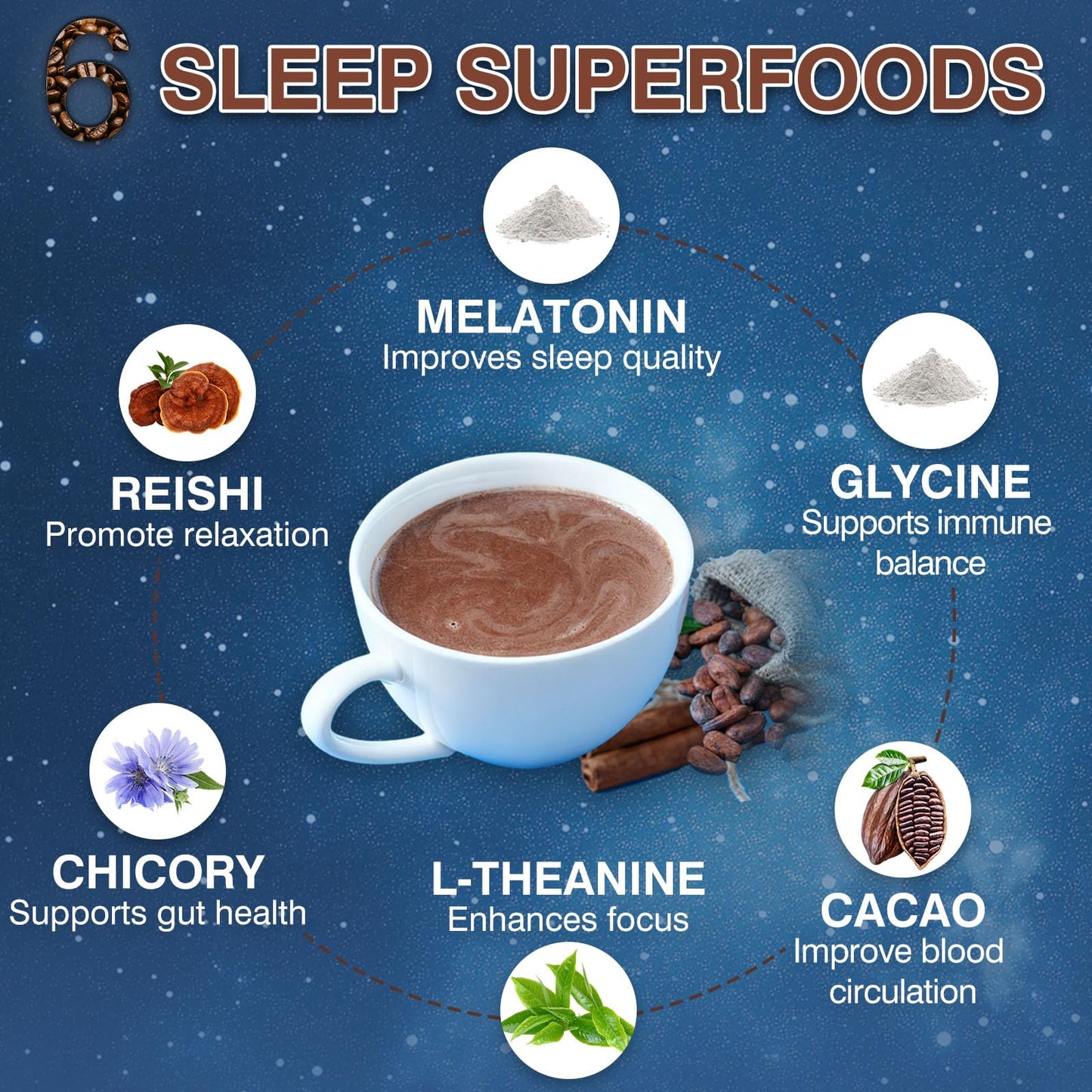 Buporai Mushroom Hot Cocoa with Melatonin, Reishi Powder 11.64 Ounce