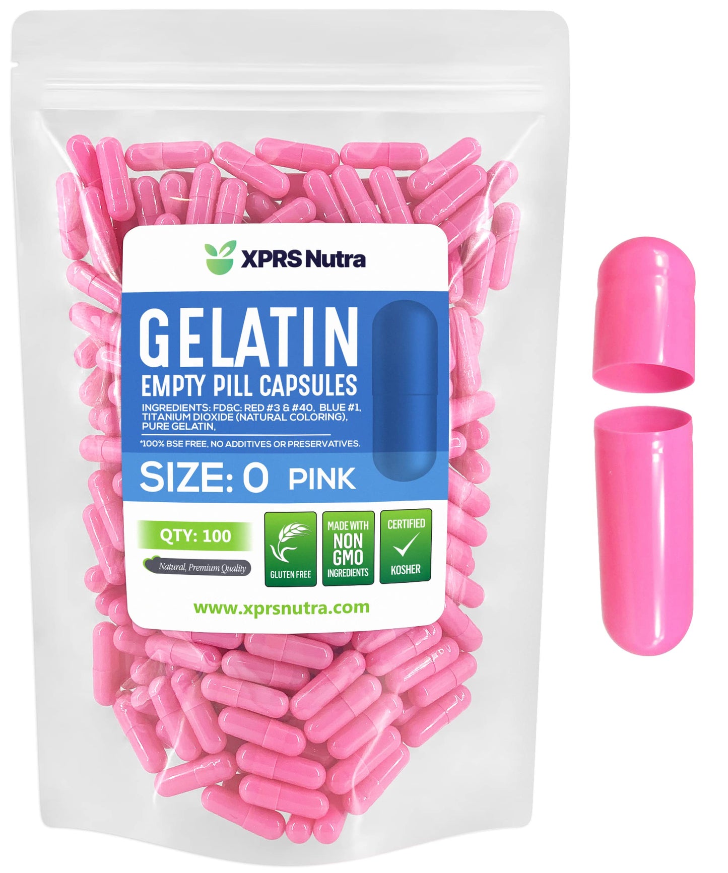 XPRS Nutra Size 0 Empty Gelatin Capsules, 100 Count