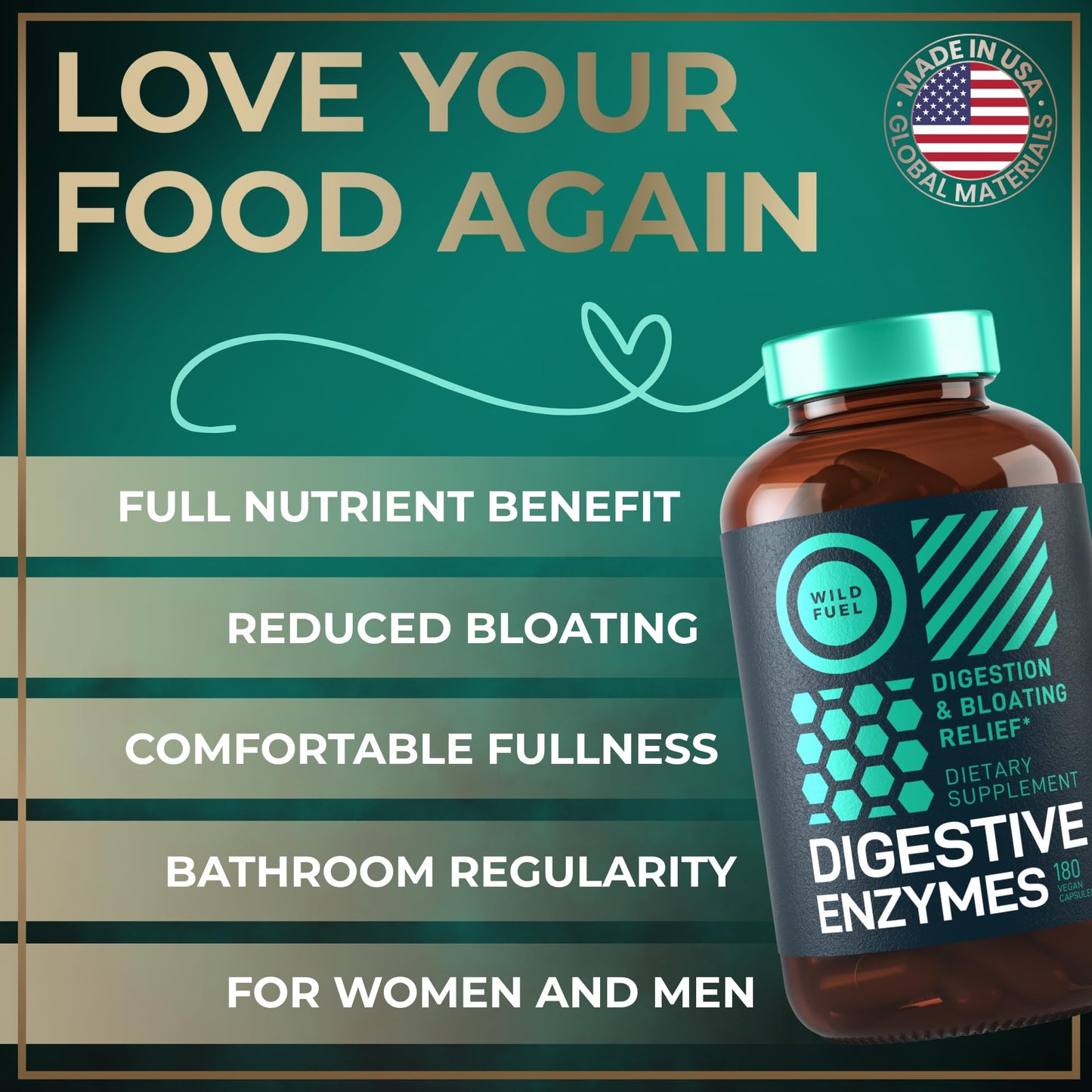 WILD FUEL Complete Digestive Enzymes for Women & Men - 800mg Vegan Digestive Enzymes with Probiotics & Prebiotics - Bloating Support, Gut Health & Digestion, 180 Capsules