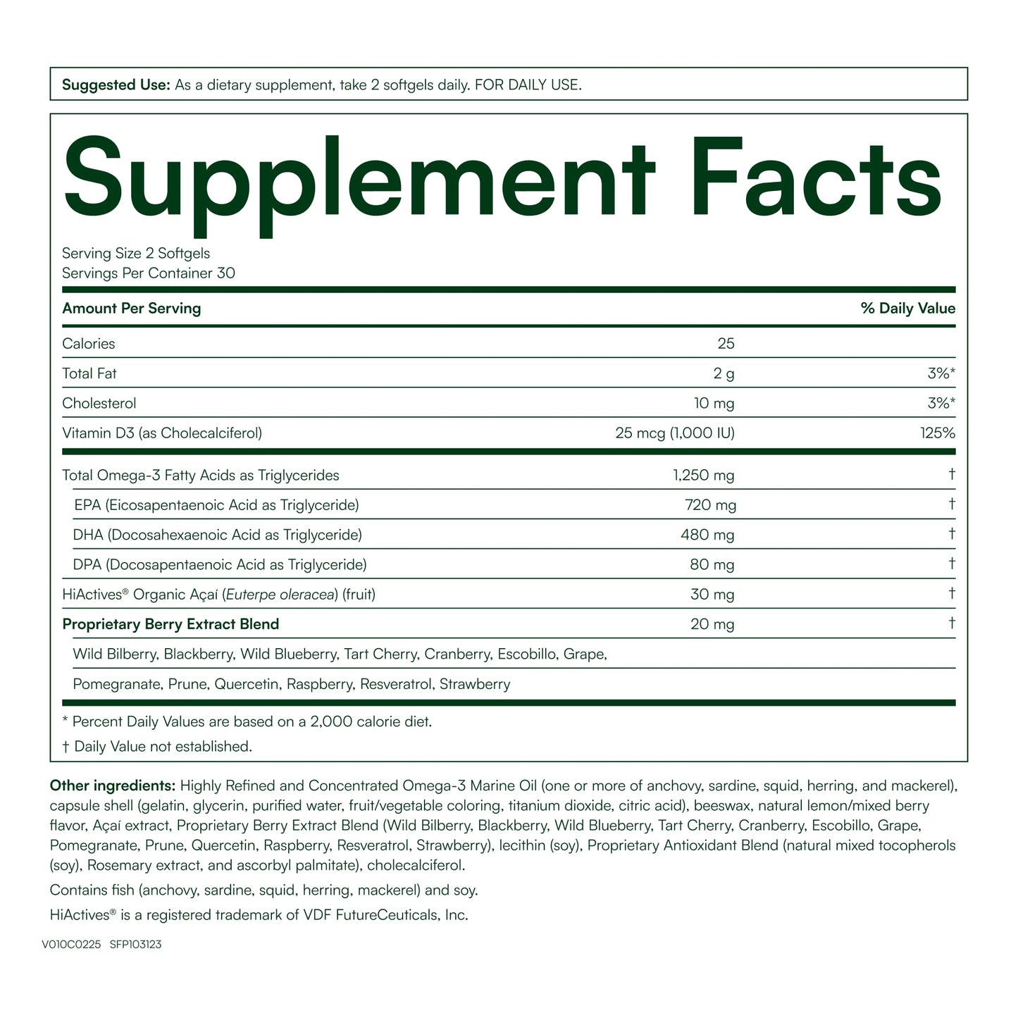 Purity Products OmegaBerry Fish Oil with Vitamin D3 and Organic Acai Softgels 60
