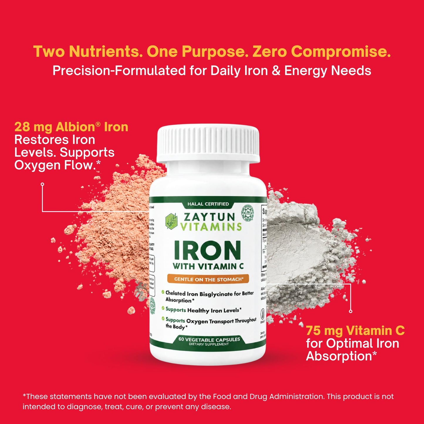 Zaytun Vitamins Iron + Vitamin C Capsules, 60 Capsules