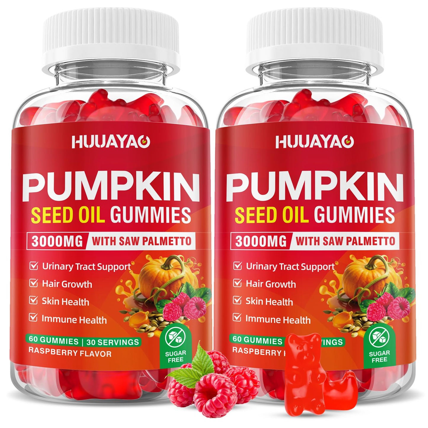 HUUAYAO Pumpkin Seed Oil Gummies 3000MG with Saw Palmetto, Organic Pumpkin Seed Oil, Raspberry Flavor, 120 Gummies