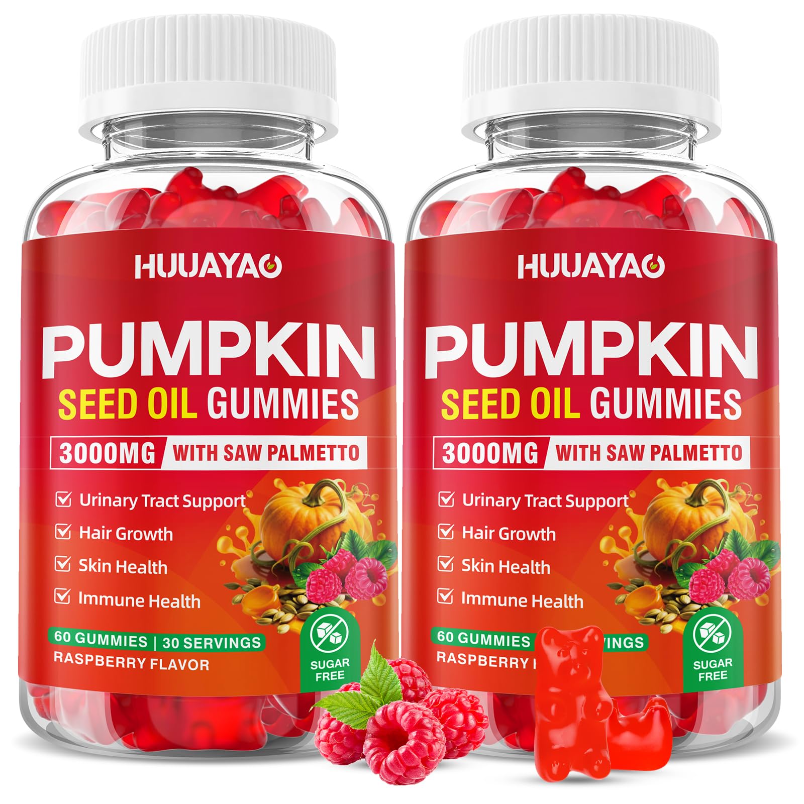 HUUAYAO Pumpkin Seed Oil Gummies 3000MG with Saw Palmetto, Organic Pumpkin Seed Oil, Raspberry Flavor, 120 Gummies