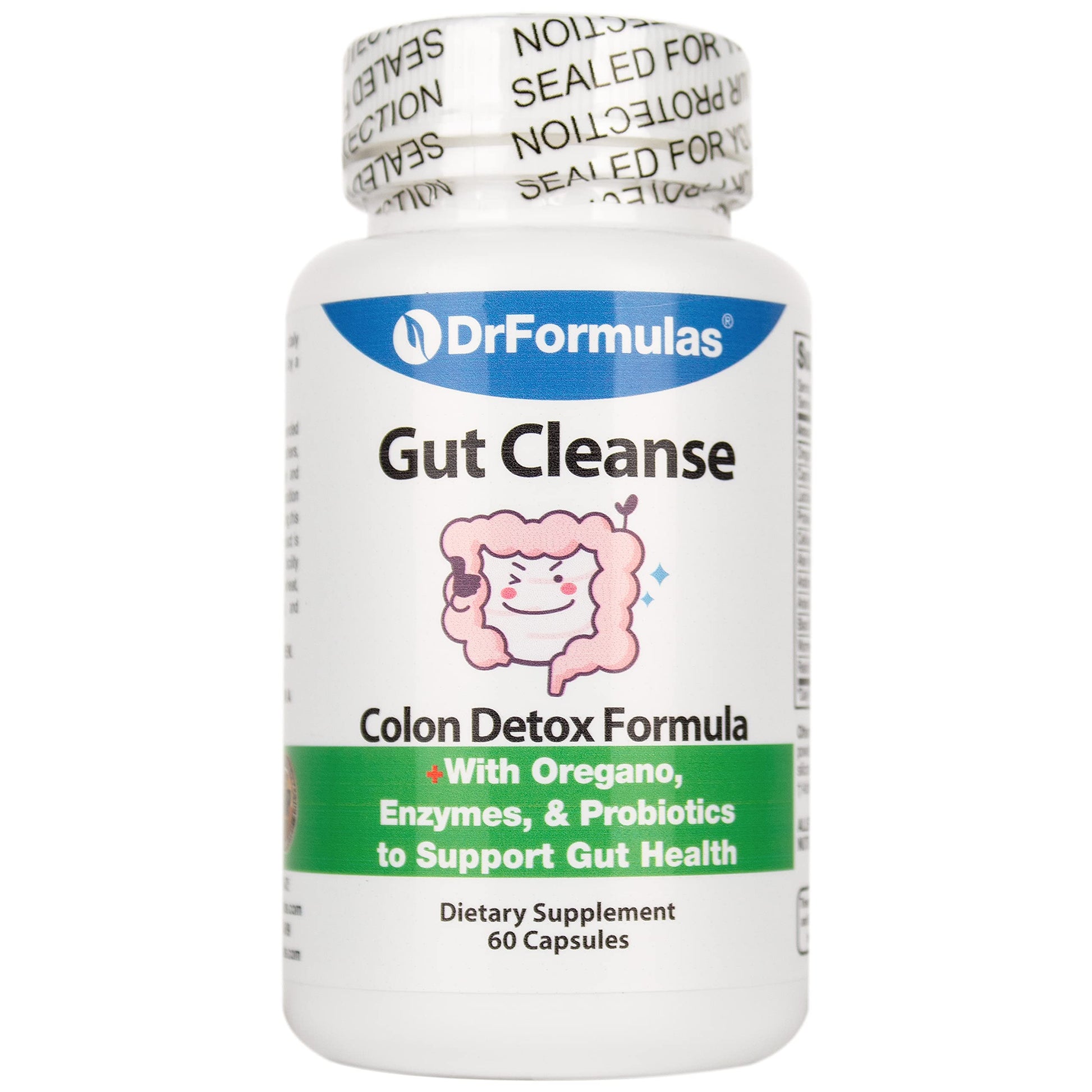 DrFormulas Gut Cleanse for Women, Men, Kids with Nexabiotic Probiotics, Oregano, Digestive Enzymes, 30 Capsules