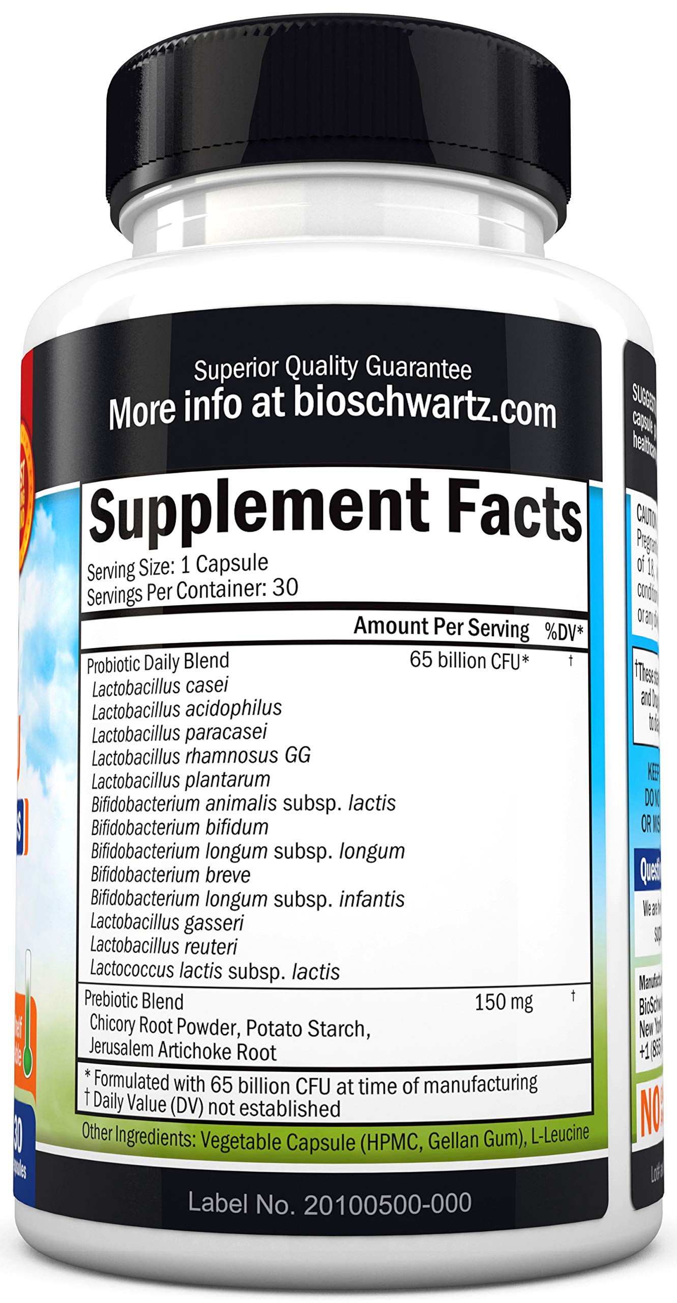 BioSchwartz Probiotic 65 Billion with Prebiotic Lactobacillus Acidophilus Digestive Health Capsules, 30 Count