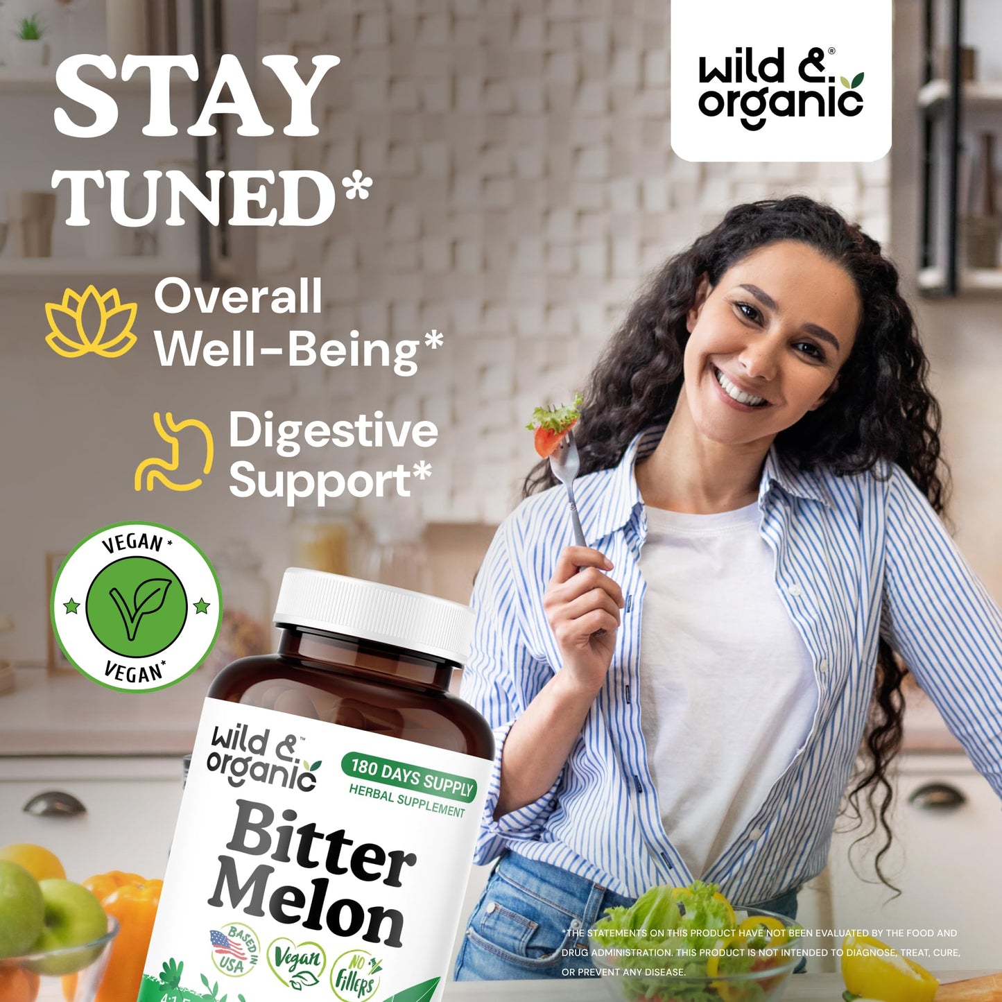 Wild & Organic Bitter Melon Capsules 500 mg, 180 Count