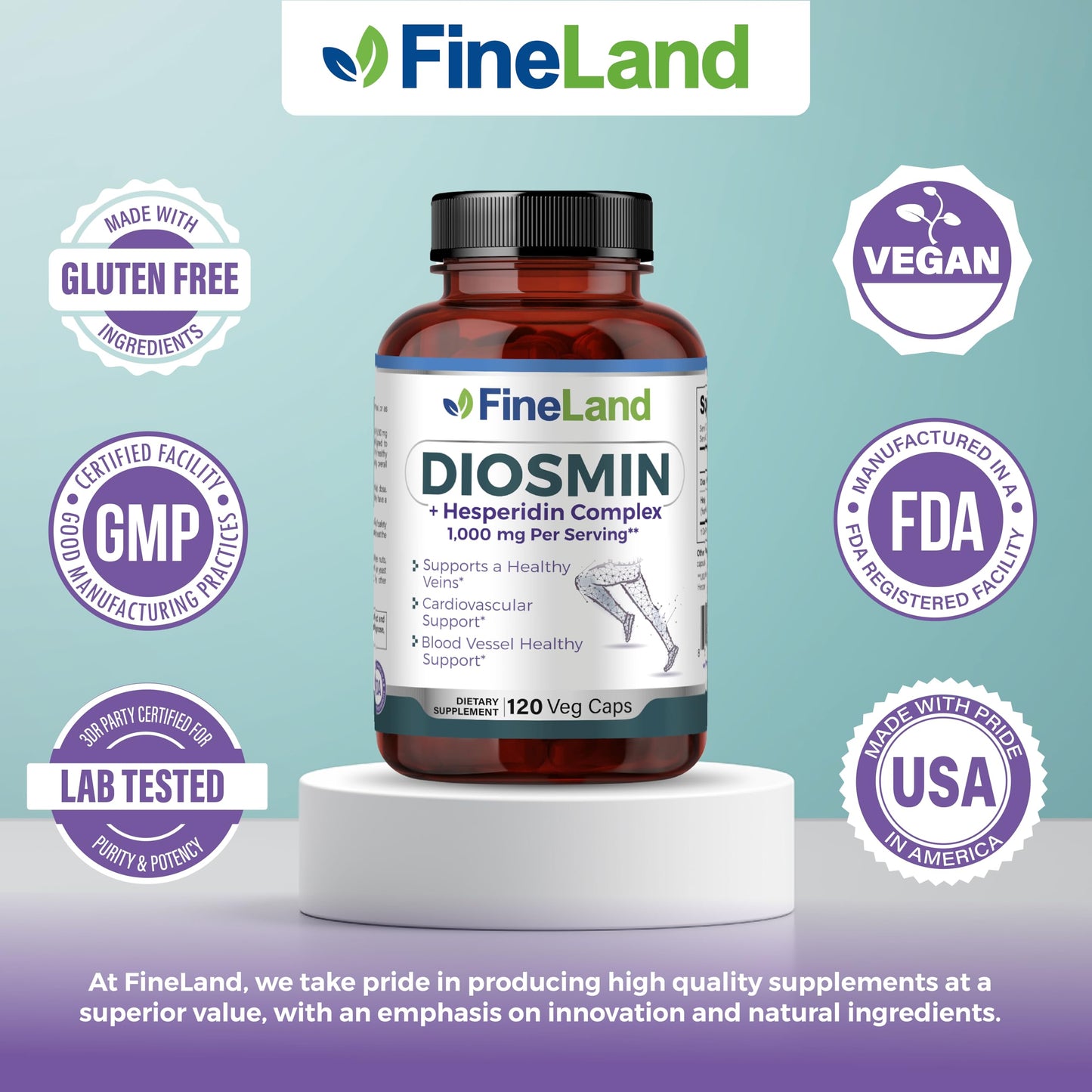 FineLand Diosmin & Hesperidin Complex 1000 mg Capsule, 120 Capsules