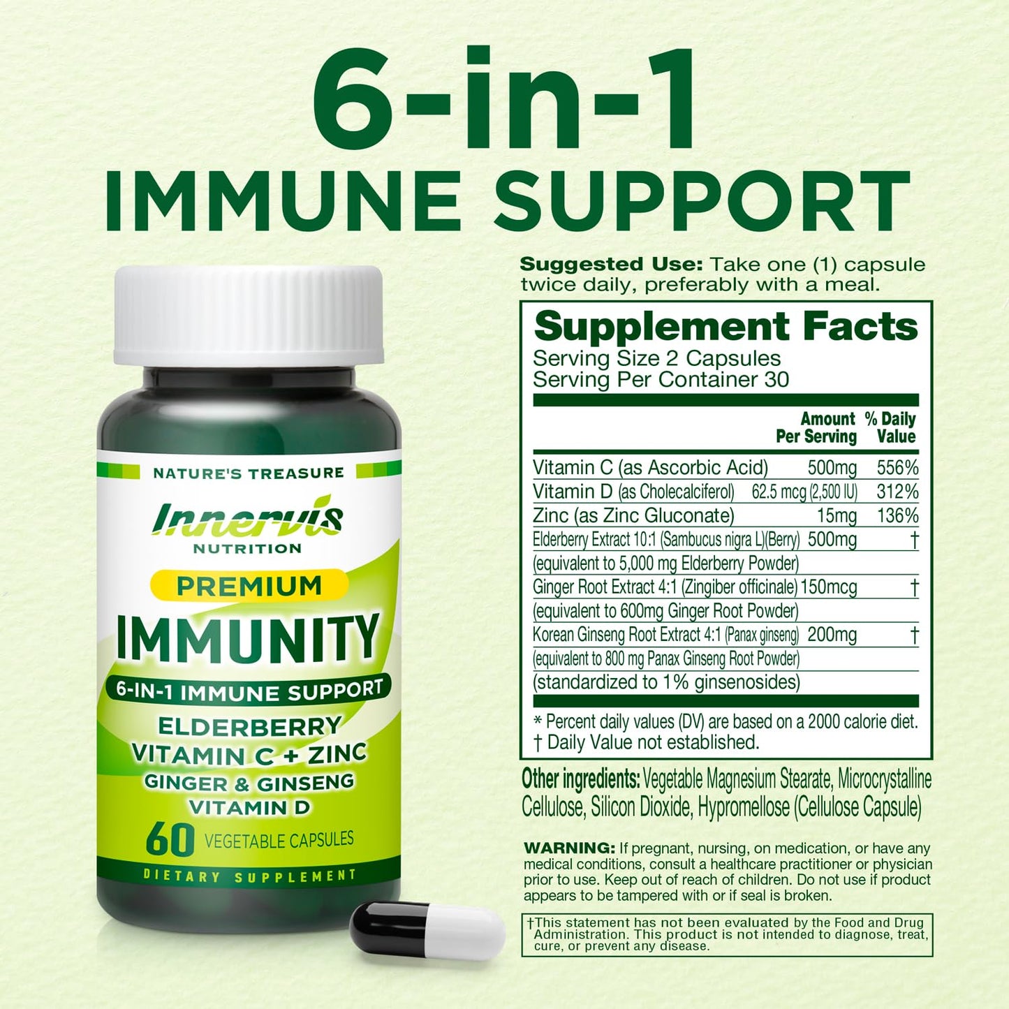 INNERVISNUTRITION Immune Support 6-in-1 Capsules, 60 Count