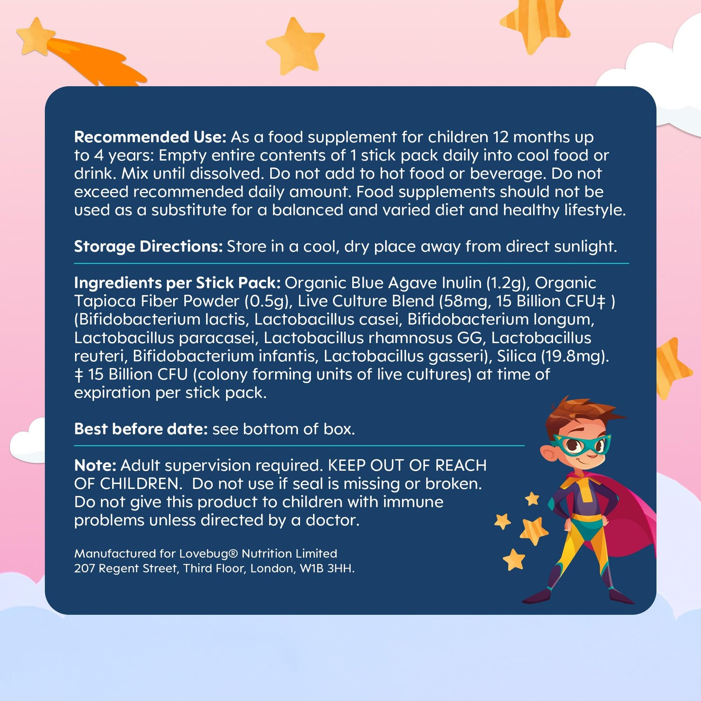 LOVEBUG Kids Probiotic Powder with Prebiotic Fiber - Toddler Immunity Support & Constipation Relief - USDA Organic Probiotics for Children's Gut & Digestive Health (Ages 1-4) - 30 Pack