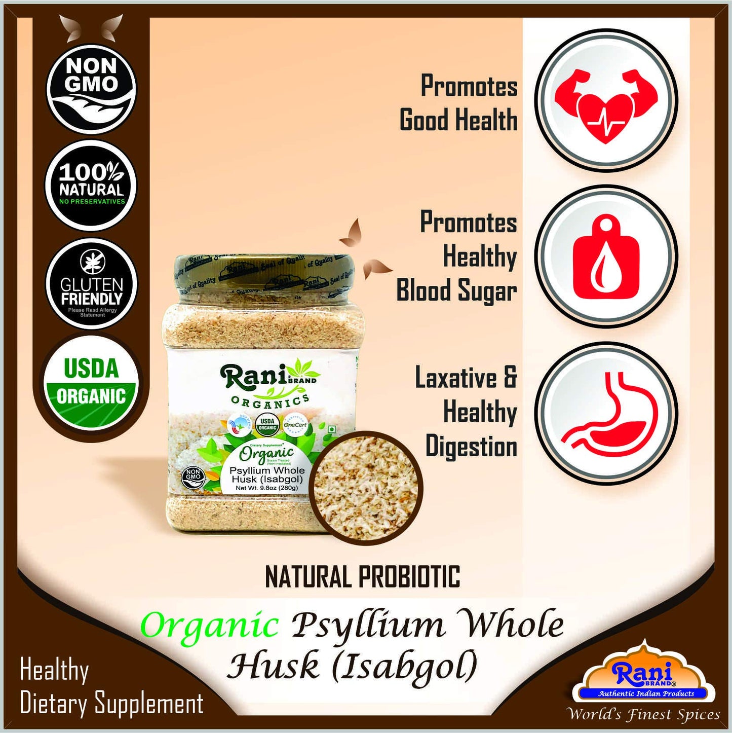 Rani Brand Authentic Indian Products Psyllium Whole Husk Powder (Isabgol) 9.8 oz