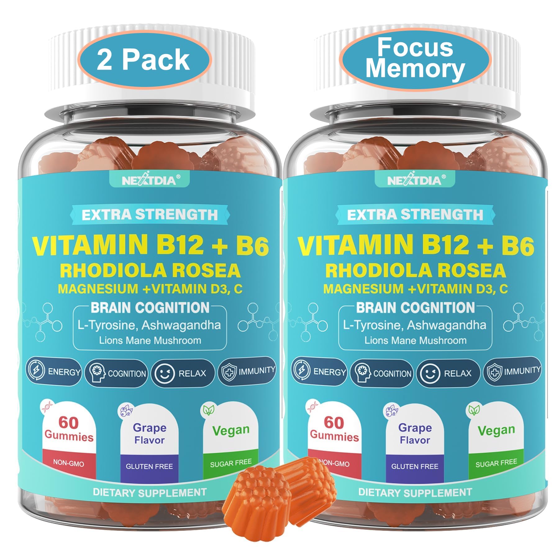 Nextdia Focus Memory & Energy Gummies, Gummy, 120