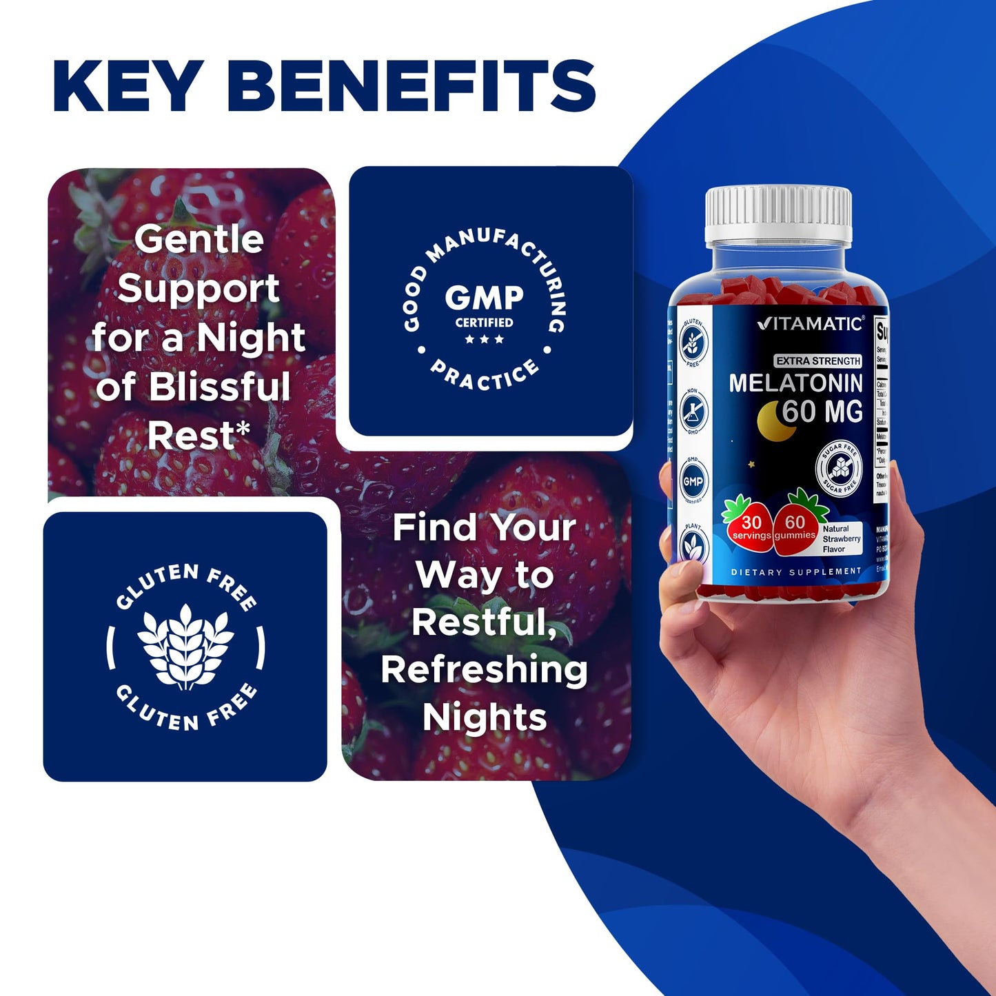 Vitamatic Sugar Free Melatonin Gummies 60 Count