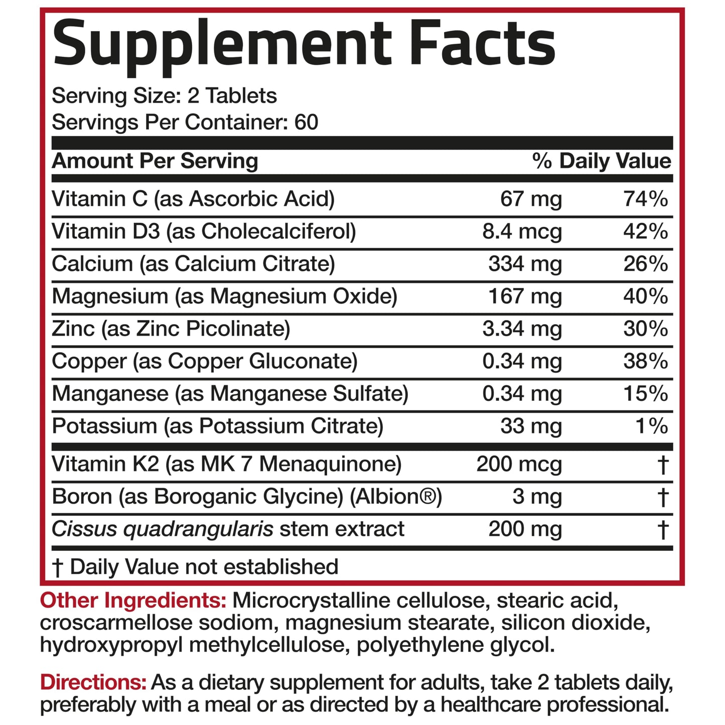 Bronson Bone Health & Strength Complex High Potency Formula 200 mcg Vitamin K2 as MK7, Plus Calcium, Boron, Cissus Quadrangularis, Magnesium, Vitamin D3, and More, Non-GMO, 120 Tablets