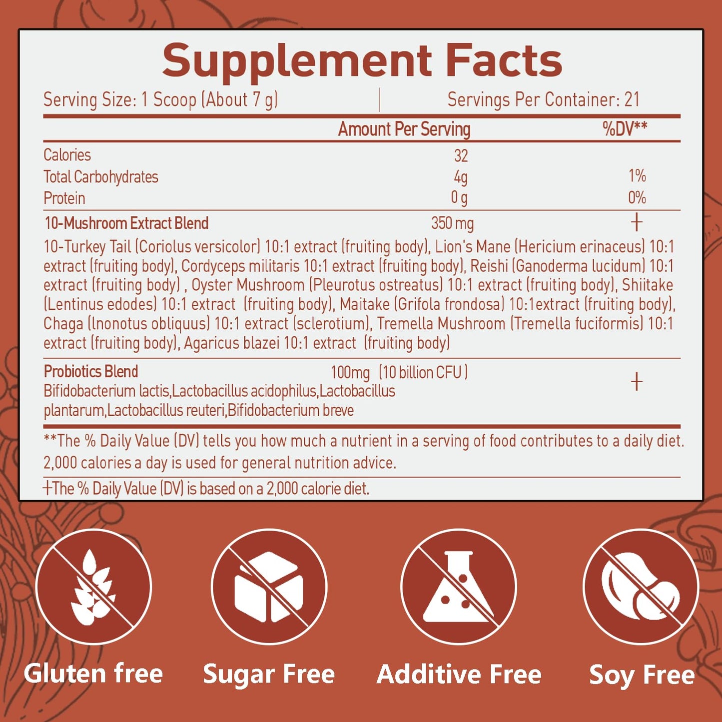 Suiyilary Mushroom Probiotic Coffee Creamer Powder, 5.2 oz