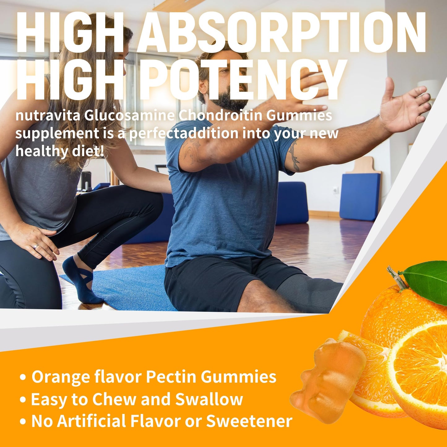 Nutravita Glucosamine Chondroitin Gummies with MSM & Elderberry Extra Strength 60 Orange Chews