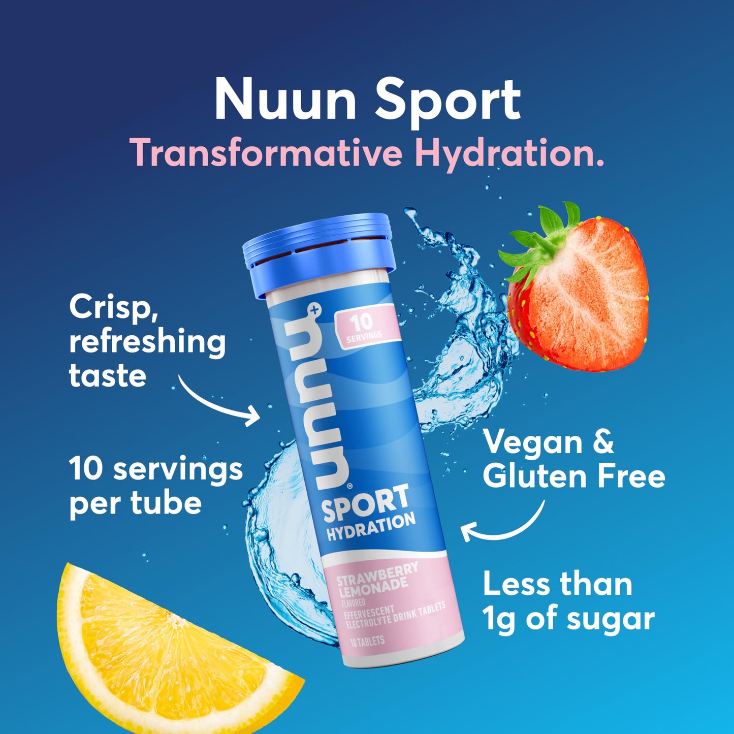 Nuun Sport Electrolyte Tablets with Magnesium, Calcium, Potassium, Chloride & Sodium, Strawberry Lemonade, 40 Tablets