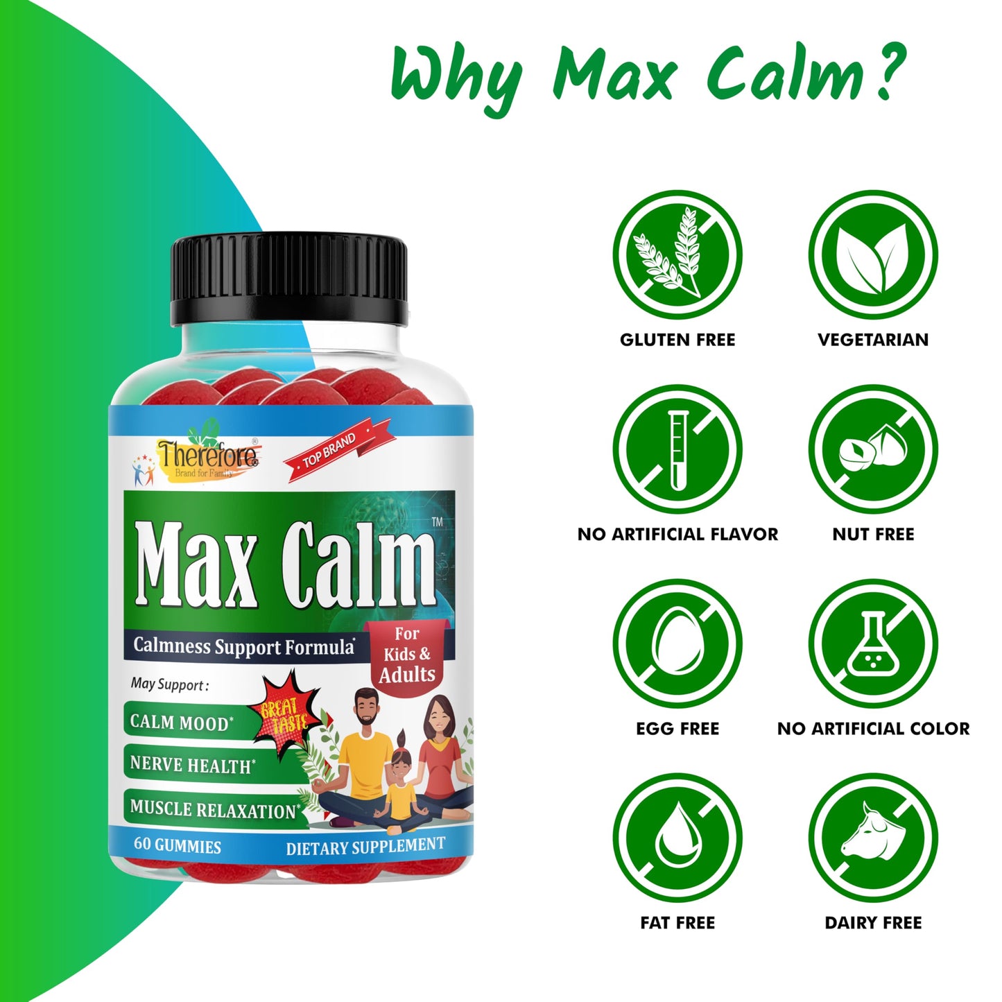 Therefore Max Calm Magnesium Gummies, 60 Gummies