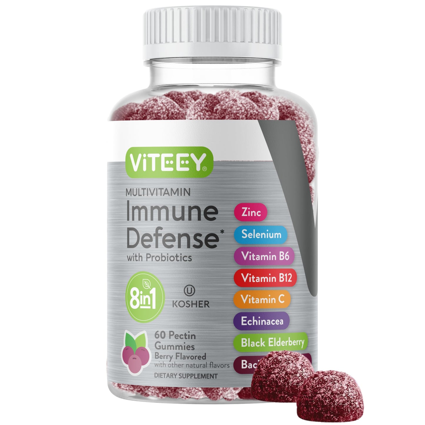 Viteey Multivitamin Gummies 8-in-1 Immune Support with Probiotics, 60 Gummies