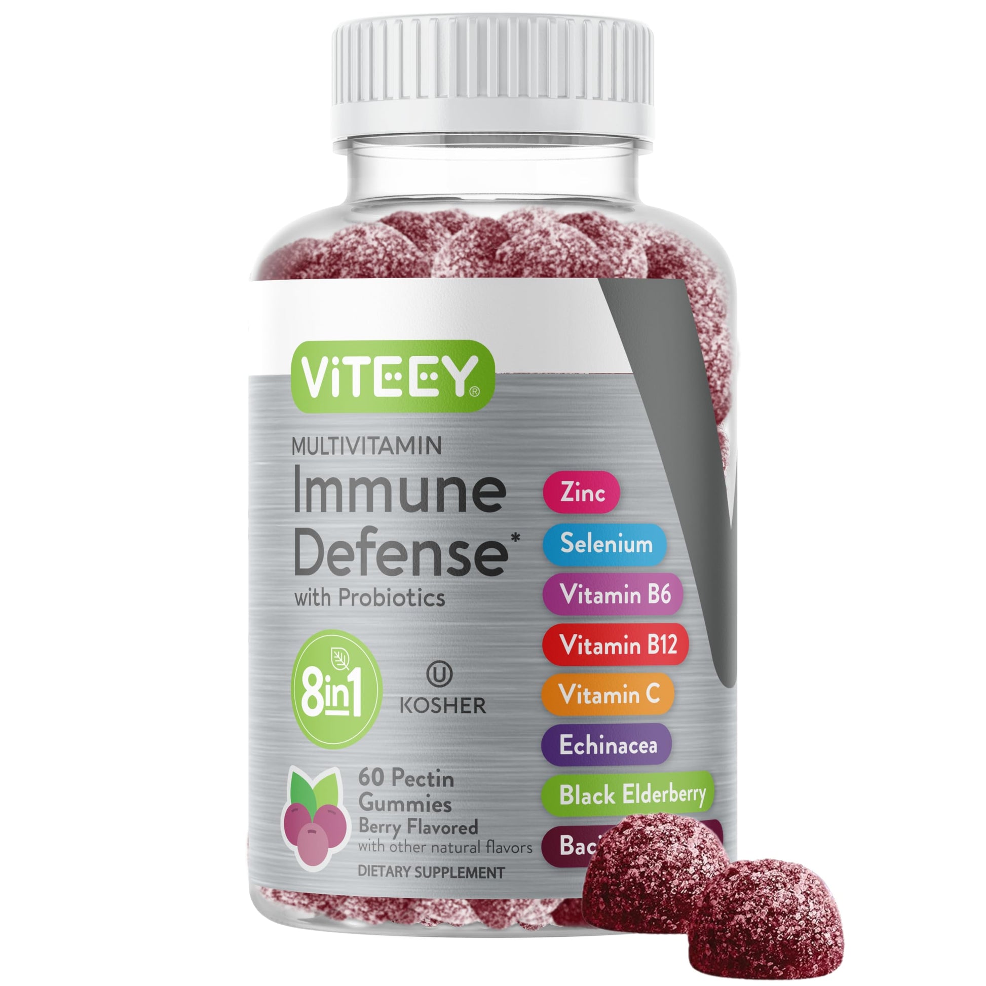 Viteey Multivitamin Gummies 8-in-1 Immune Support with Probiotics, 60 Gummies