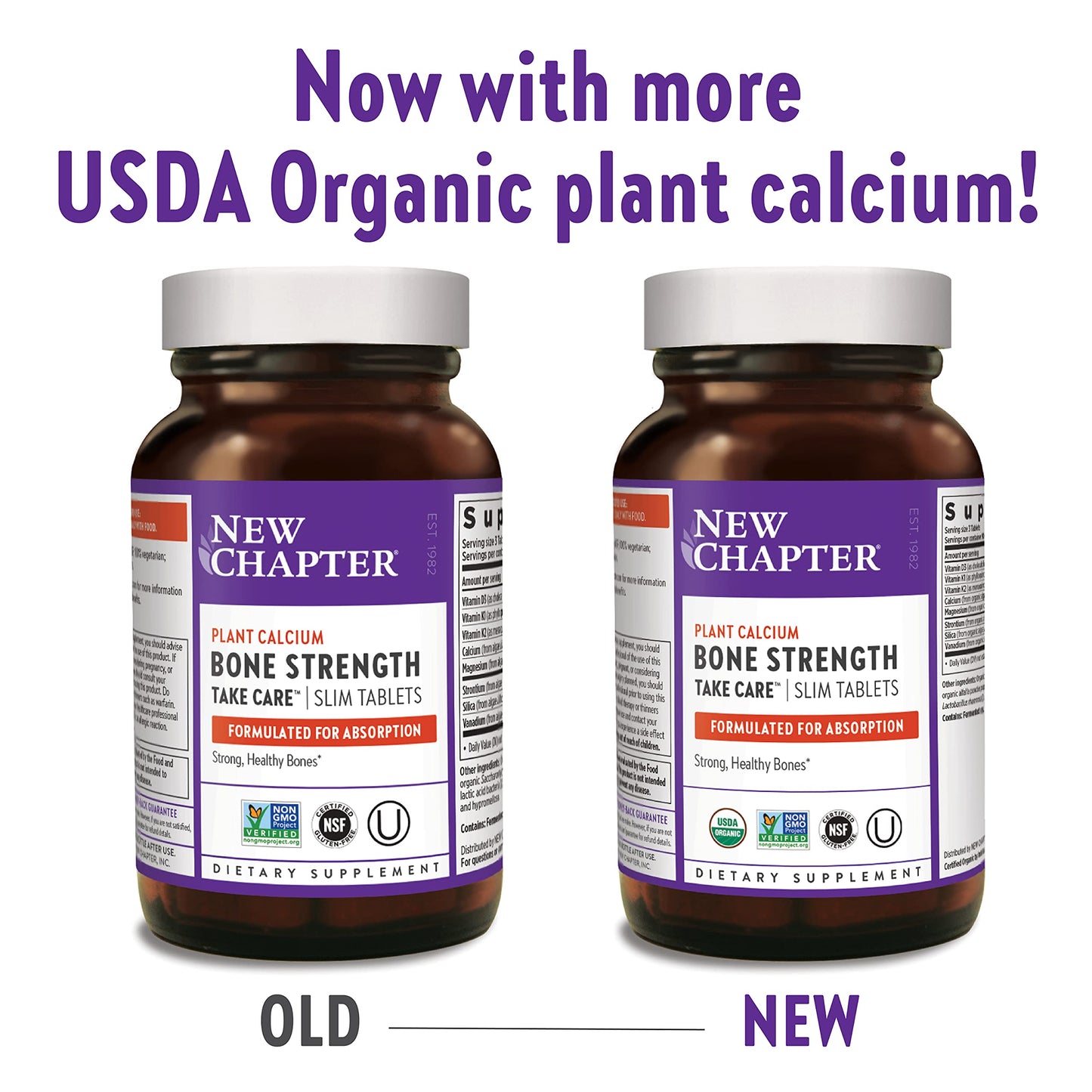 New Chapter Calcium Supplement - Bone Strength Whole Food Calcium with Vitamin K2 + D3 + Magnesium Tablet 90 Count
