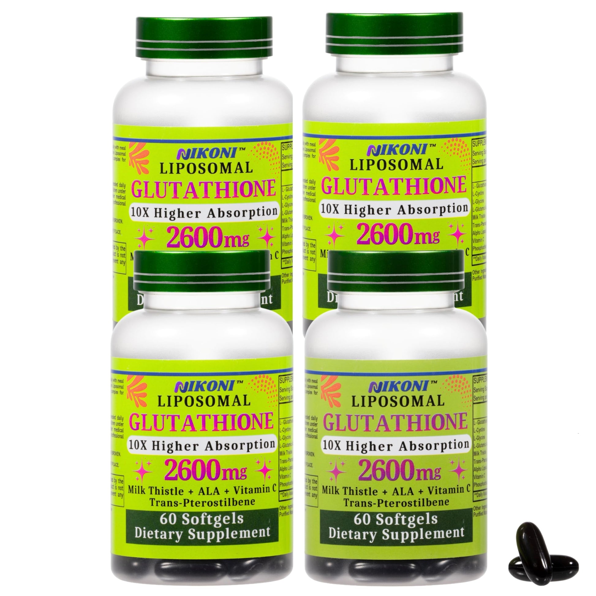Nikoni Liposomal Glutathione 2600 mg Softgels, High Absorption Formula, Supports Detox and Immune Support, 240 Softgels