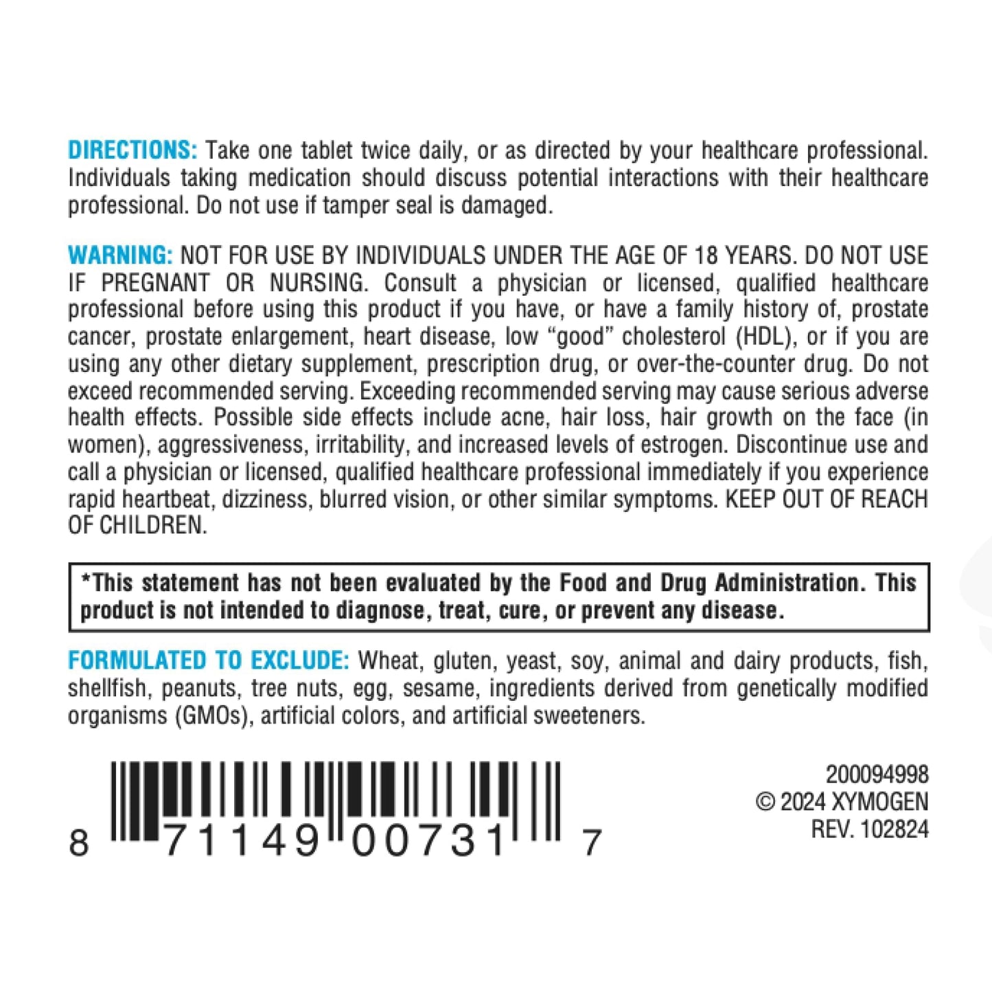 XYMOGEN DHEA Micronized 25 mg Dehydroepiandrosterone Androgen and Estrogen Support Tablet, 60 Count