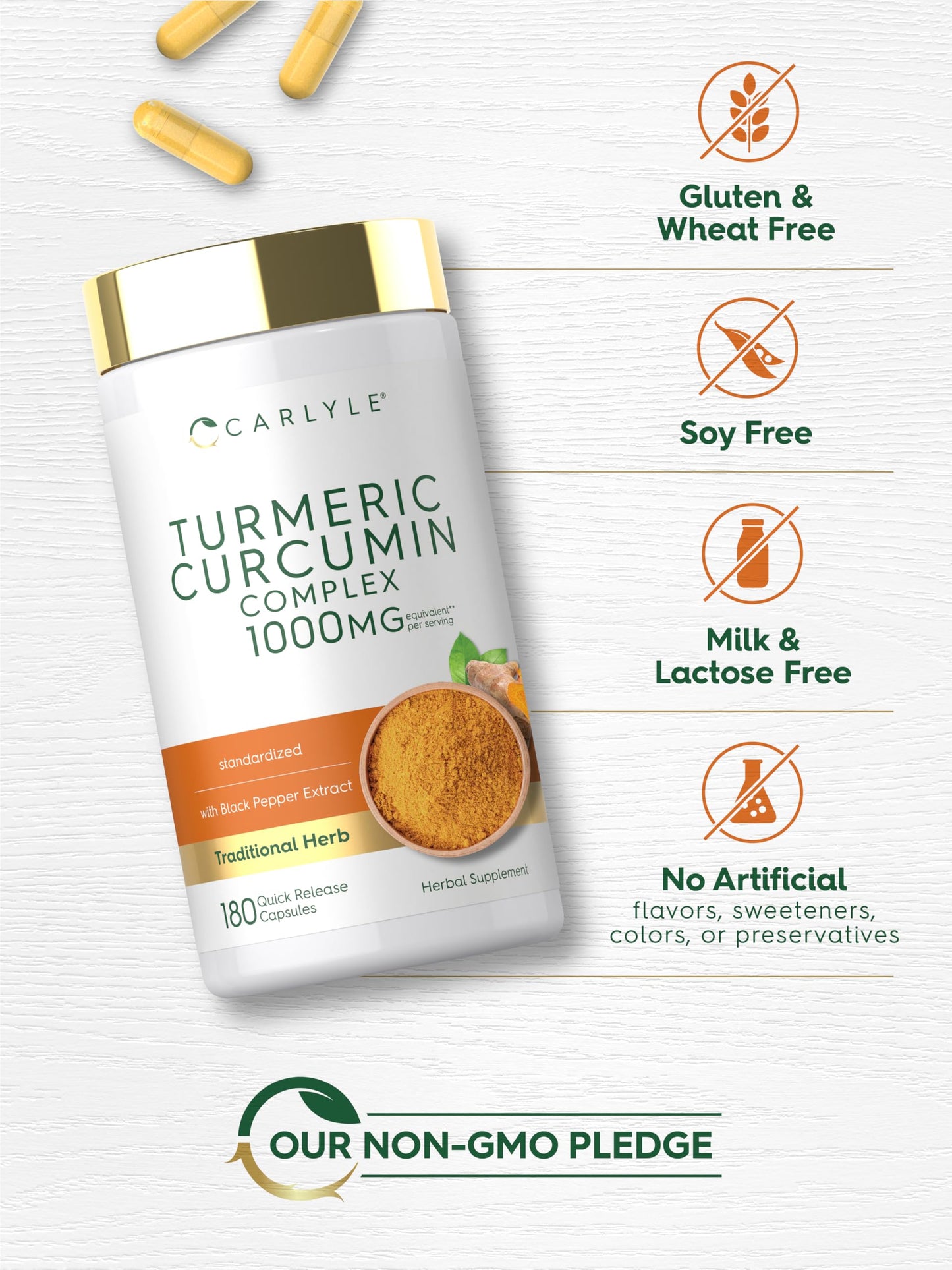 Carlyle Turmeric Curcumin with Black Pepper Capsules 180 Count