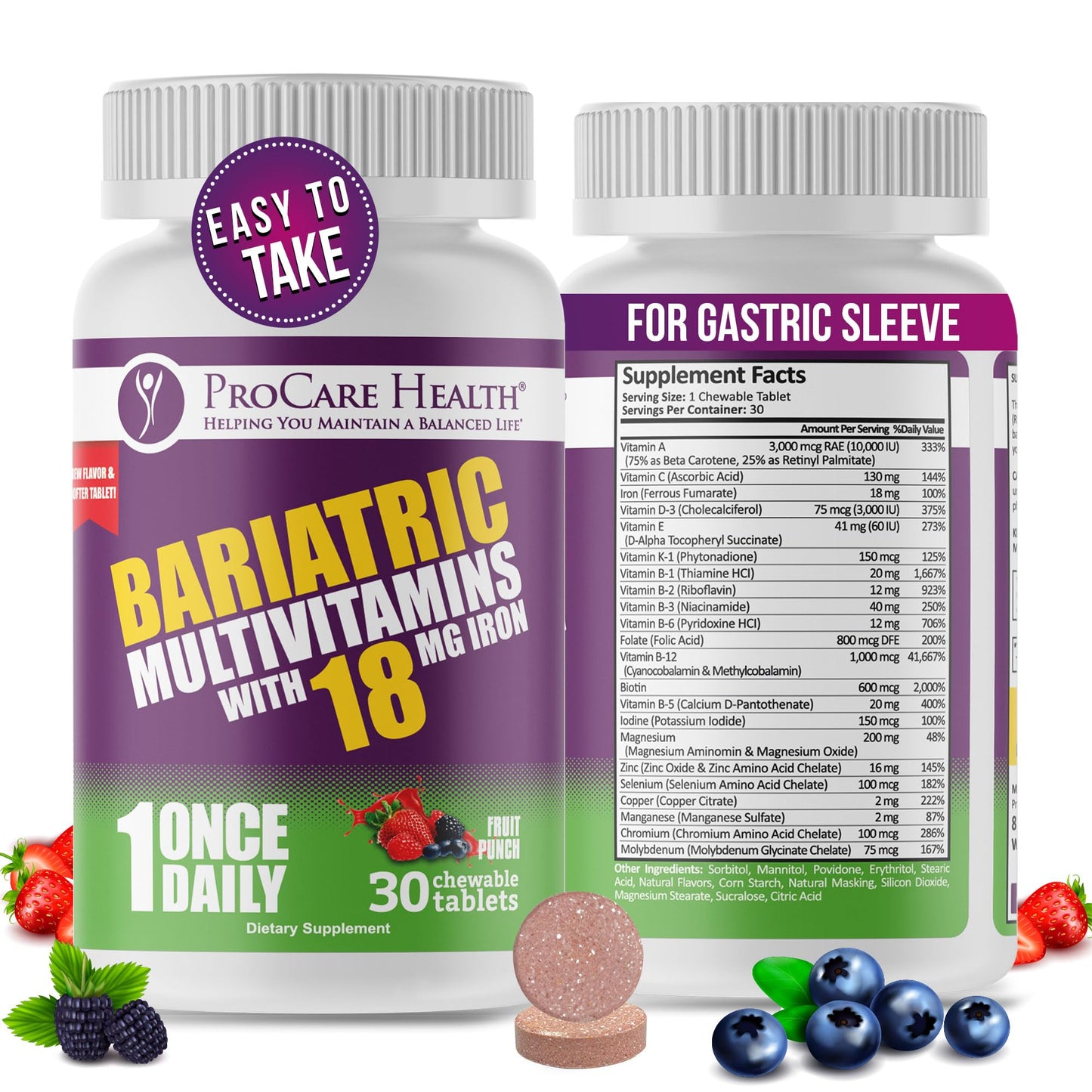 ProCare Health Bariatric Chewable Multivitamin with Iron 18 mg 30 Tablets