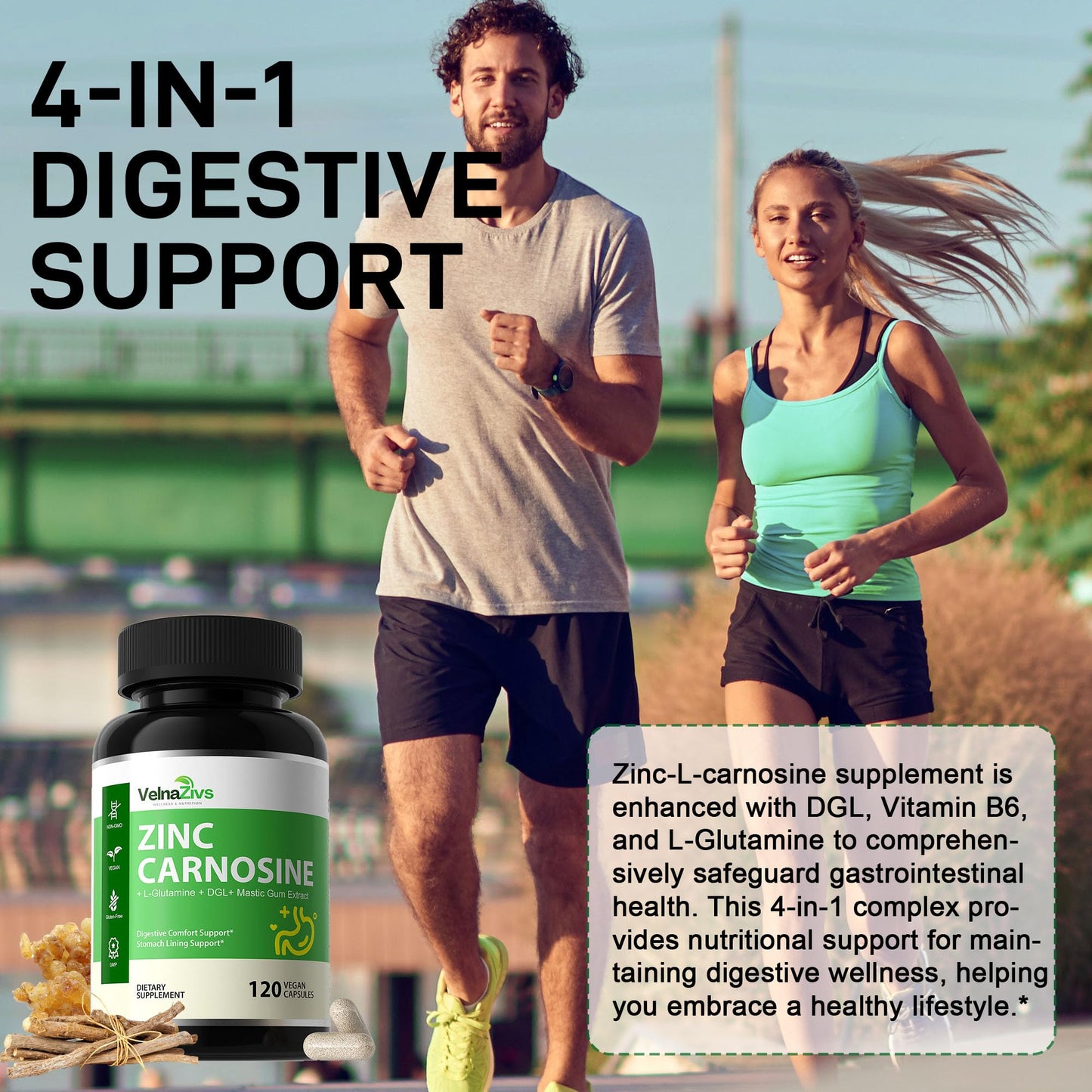 Velna zivs Zinc Carnosine & Mastic Gum with DGL Gut Lining 120 Capsules