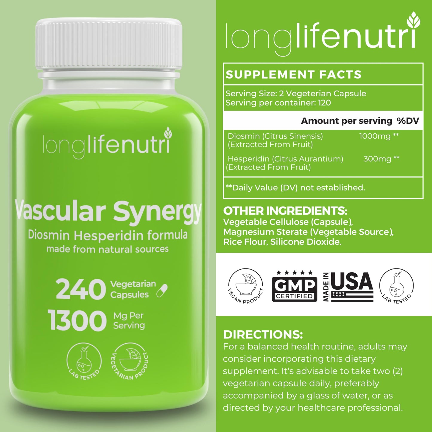 LongLifeNutri Urolithin A+ 1000 mg & Diosmin Hesperidin Complex 1000 mg/300 mg Bundle, 360 Veg Caps