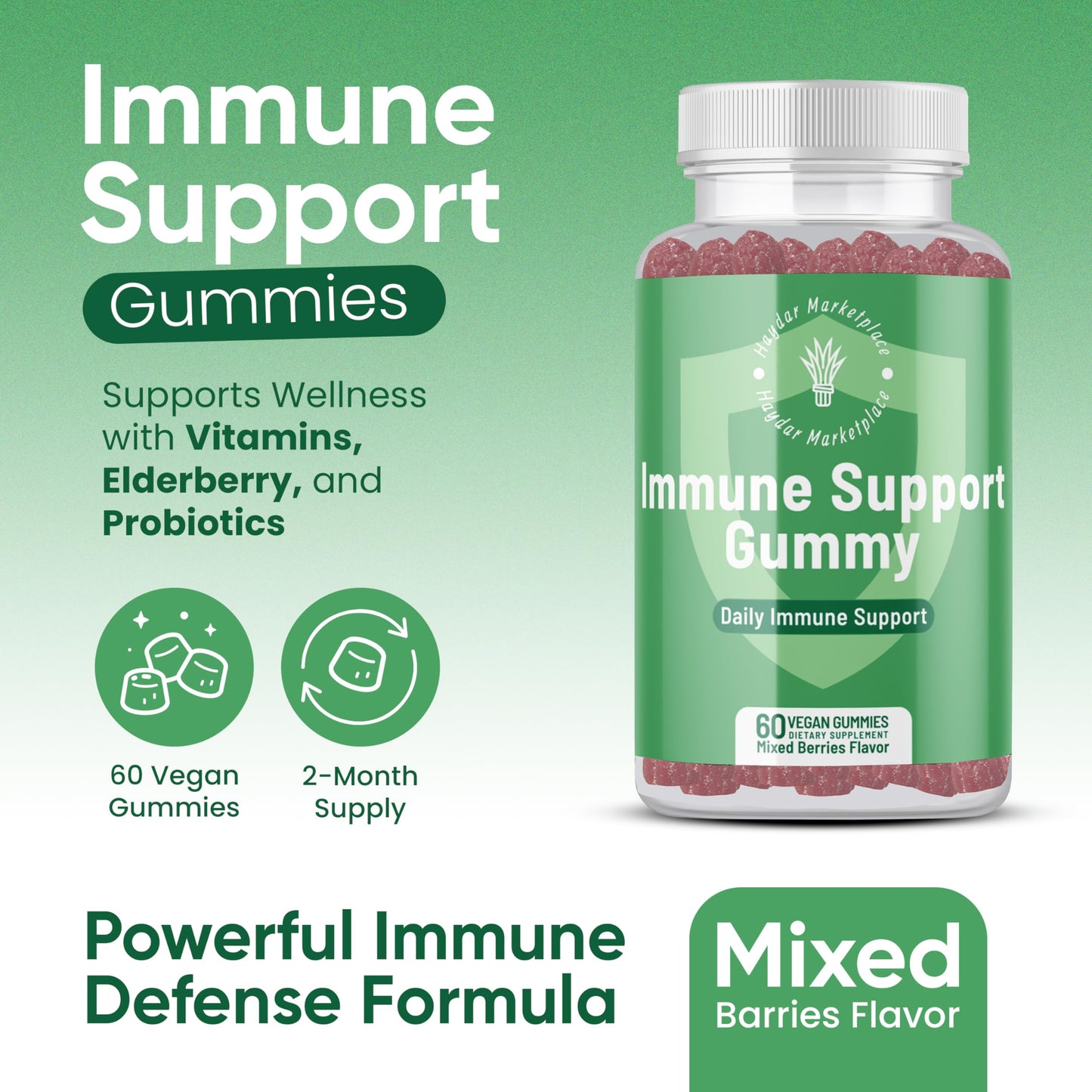 Haydar Marketplace Immune Boosters for Adults Gummies 60 Ct