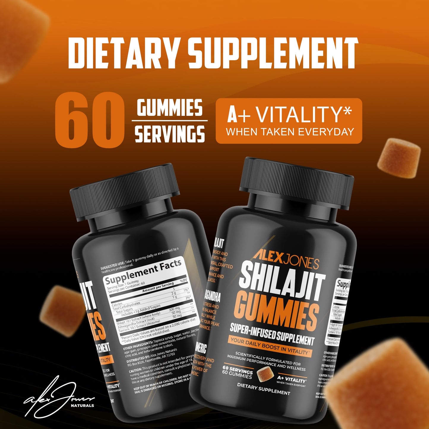 Alex Jones Naturals Shilajit Gummies for Men, Ashwagandha, Sea Moss & CoQ10 60 Gummies