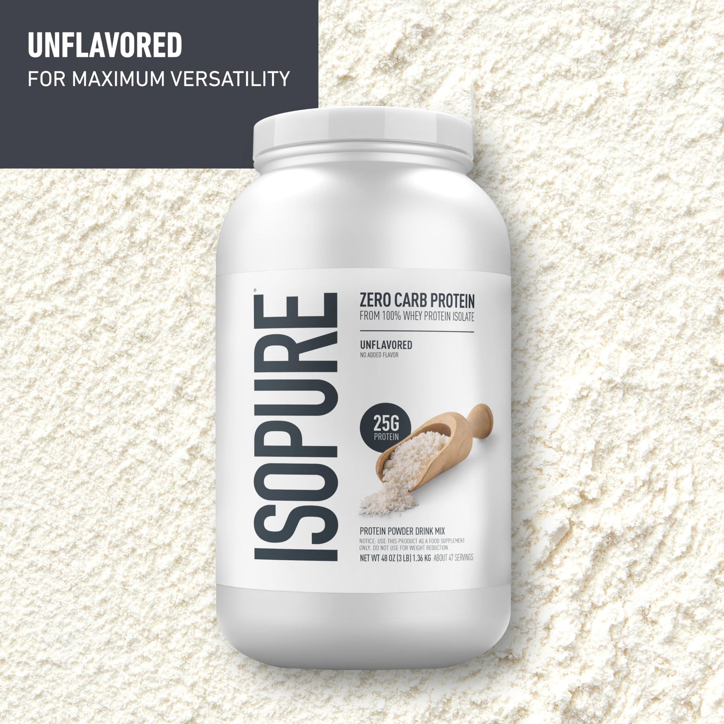 Isopure Zero Carb 100% Pure Whey Isolate Protein Powder, Unflavored, 3 Lbs, Pack of 6, 288 Servings