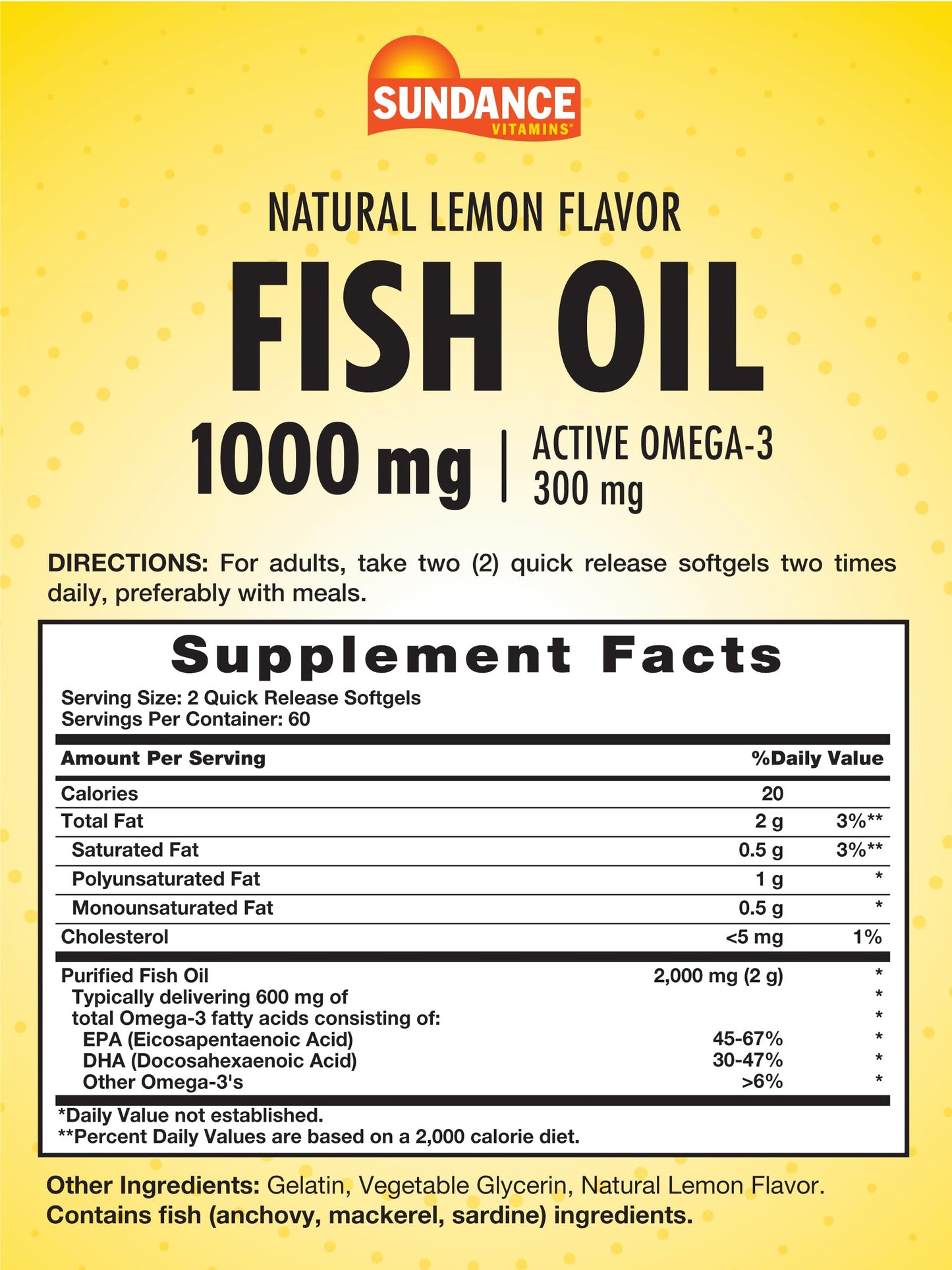 Sundance Fish Oil Softgels 1000mg 120 Count