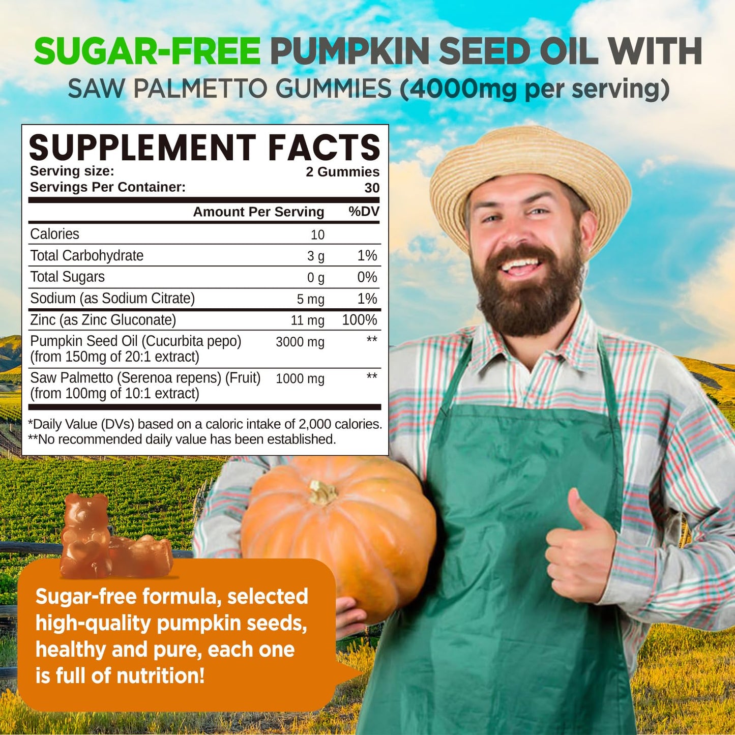 HOLLEGEND Pumpkin Seed Oil Gummies with Saw Palmetto, 60 Count