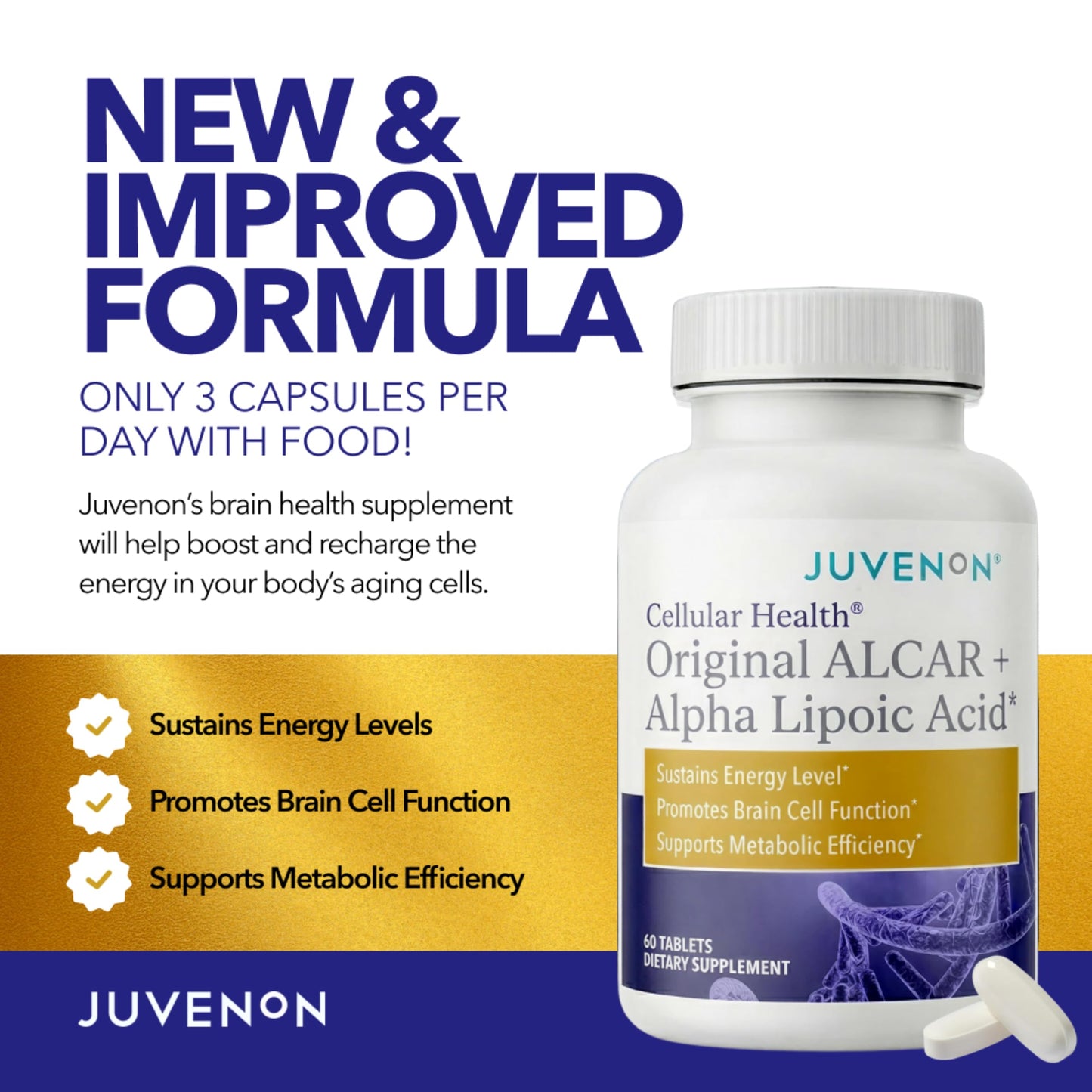 Juvenon Cellular Health Heart & Brain Supplement with Acetyl L-Carnitine and Biotin, 60 Tablets