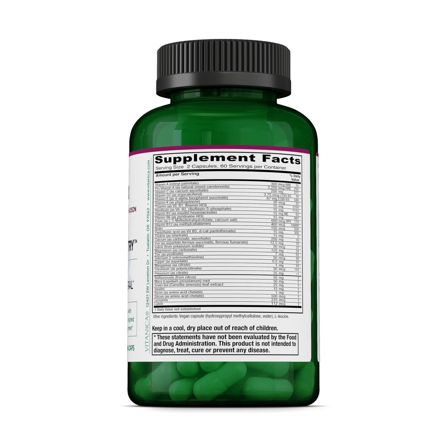 Vitanica FemTeen Symmetry Multivitamin Mineral Supplement with Green Tea for Teenagers Antioxidant, Immune, & Reproductive System Support with Lutein & Lycopene Vegan Capsules 120 Capsules