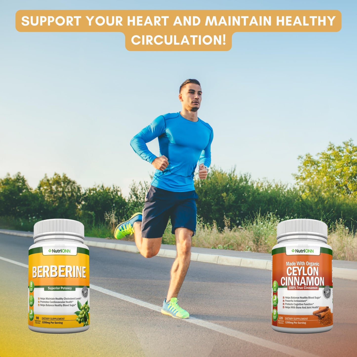 NutriONN Berberine Capsules & Organic Ceylon Cinnamon Combo, 210 Capsules