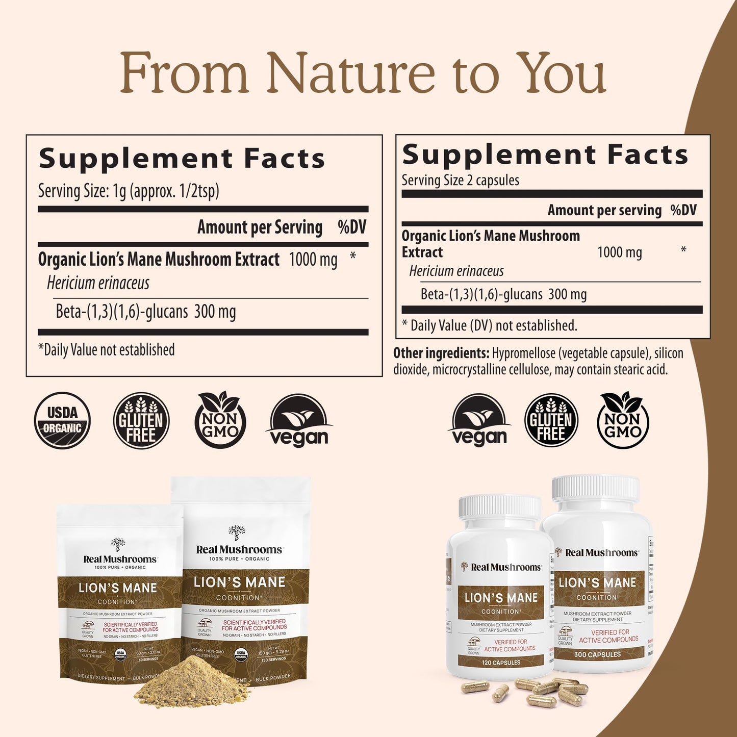 Real Mushrooms Lions Mane and Cordyceps Mushroom Extract Powder 2-Pack