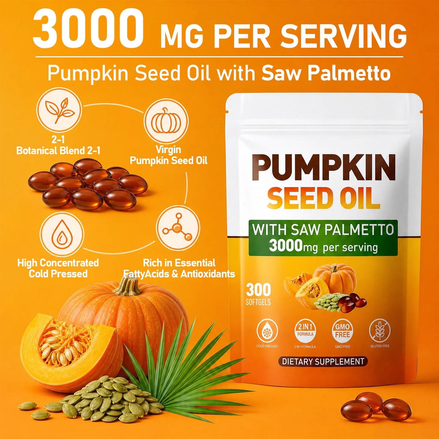 WACHRAY Pumpkin Seed Oil Softgels 300 Count