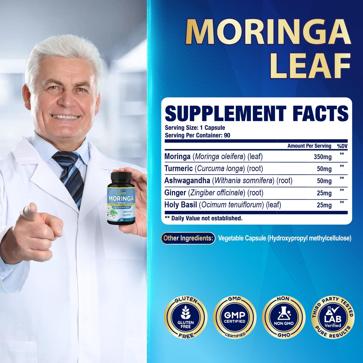 Organic Cadane Moringa Extract Capsules 90 Count