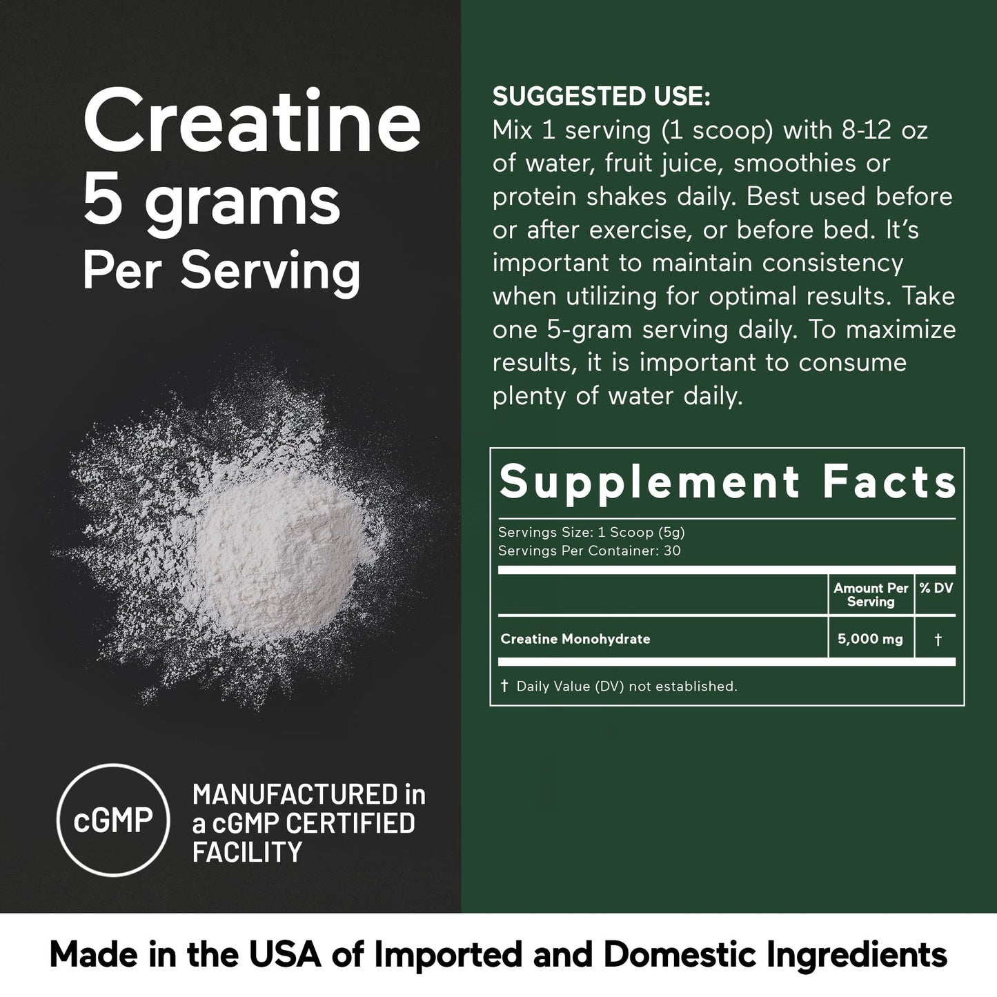 SMARTERNUTRITION Creatine Monohydrate Powder 5.28 Ounce, 30 Servings