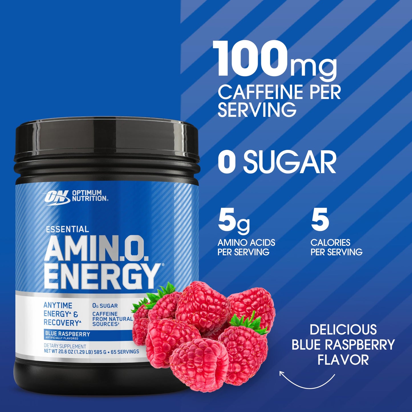 Optimum Nutrition Amino Energy Powder - Pre Workout with Green Tea, BCAA, Amino Acids, Keto Friendly, Green Coffee Extract, Blue Raspberry, 20.6