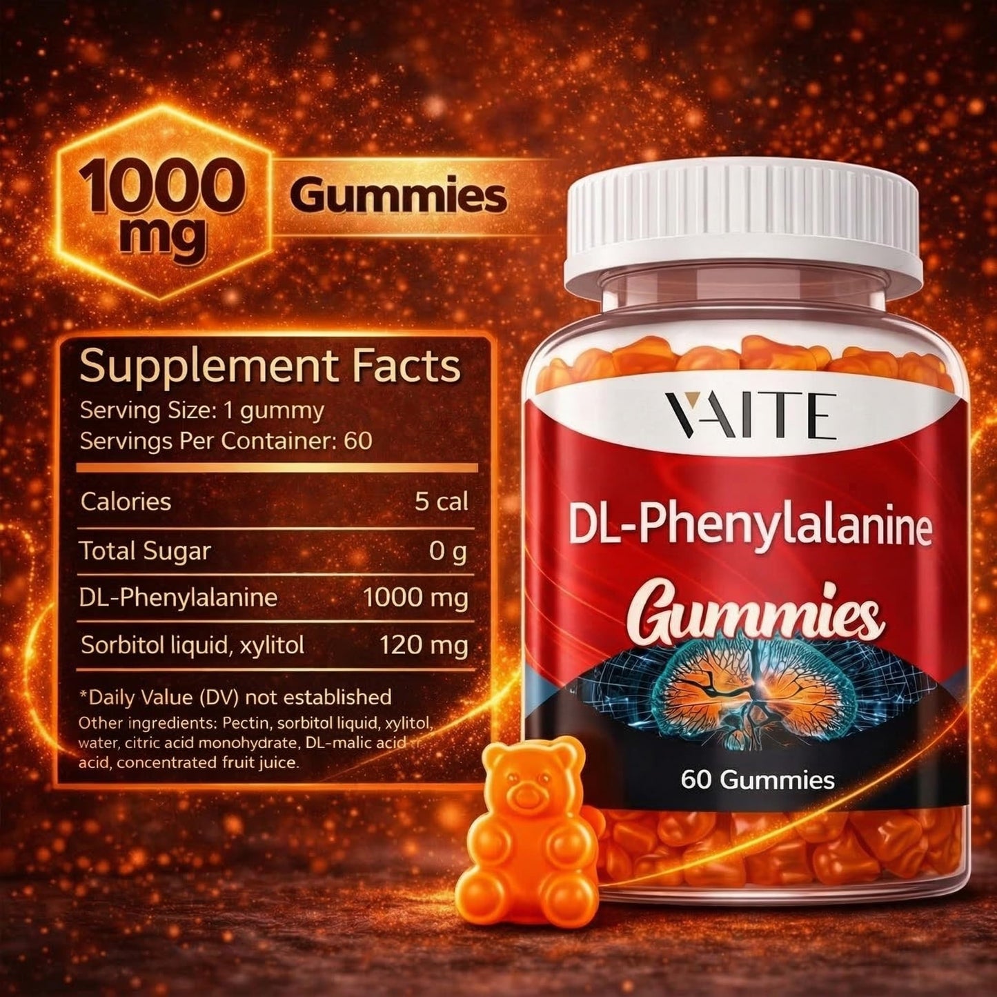 VAITE DLPA DL-Phenylalanine 1000mg 60 Gummies
