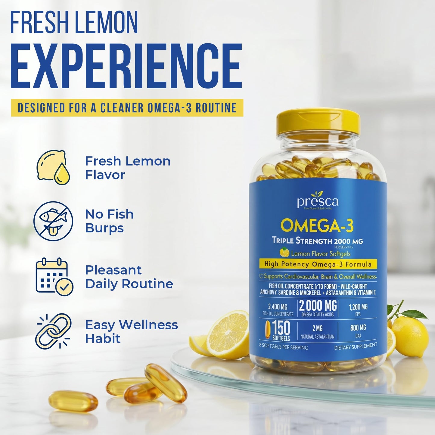Presca Triple Strength Omega-3 Fish Oil Softgels, 150 Count